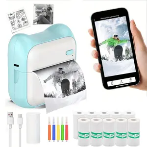 Thermal Mini Printer, Portable Inkless Sticker Maker with 10 Rolls Paper, Ideal for Notes, Diaries, Photos, DIY Scrapbooks, Travel, Gifts, Compatible with iOS and Android