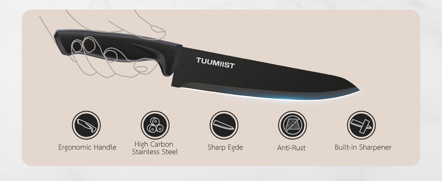 Tuumiist Knife Set, TUUMIIST 18PCS Kitchen Knife Sets With Block And Sharpener, Kitchen Utensils Set, Removable Utensil Holder -Precision Cutting, Effortless Sharpening, Convenient Organization