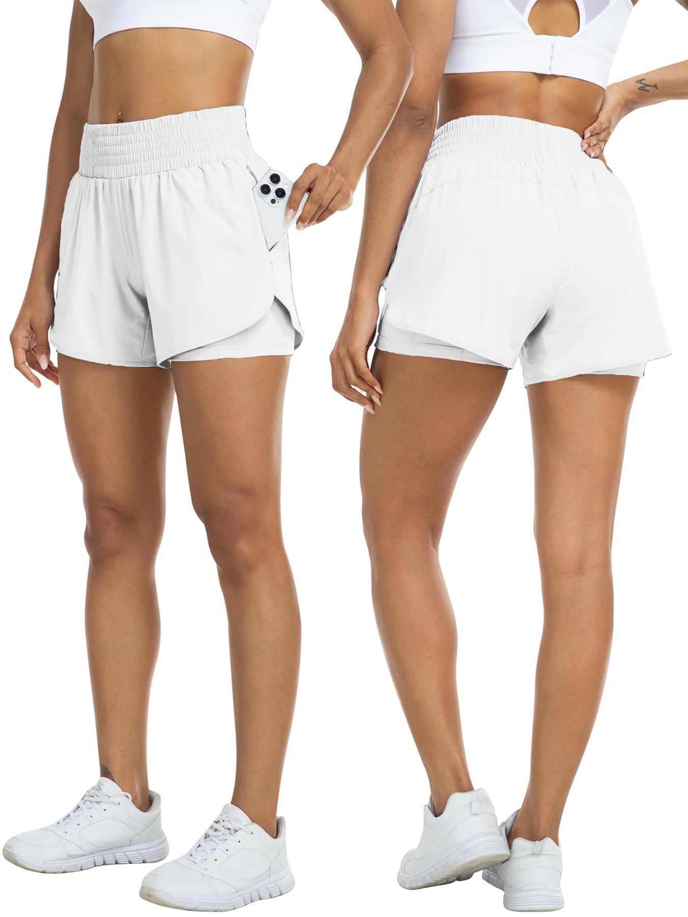 Women's Solid Color High Waist Double-Layer Shorts with Pocket Design, Casual Comfy Breathable Fitted Skinny Shorts for Daily Wear, Ladies' Bottoms for All Seasons