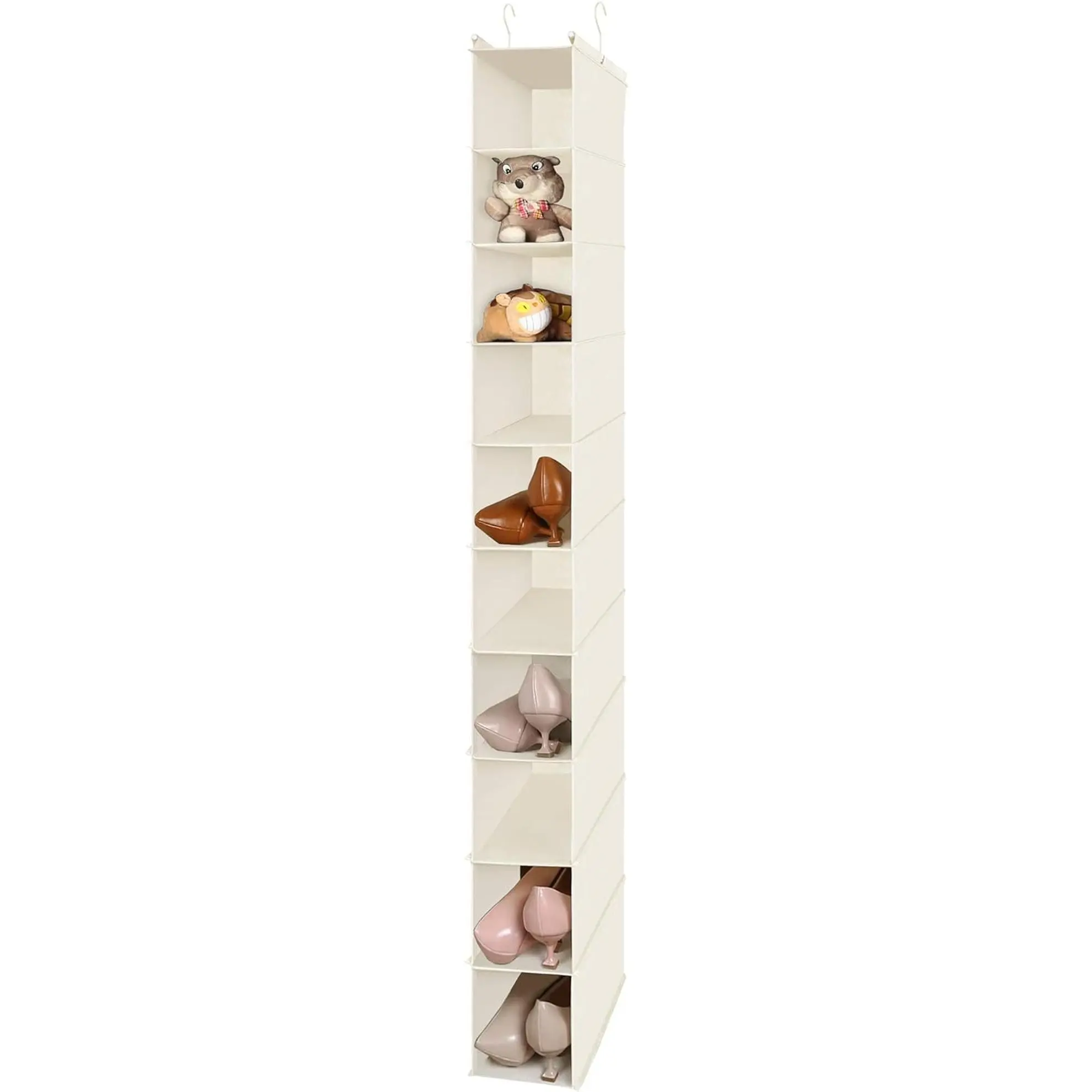 10-Shelf Hanging Shoe Shelf Organizer, Hanging Shoe Storage for Closet (Beige)