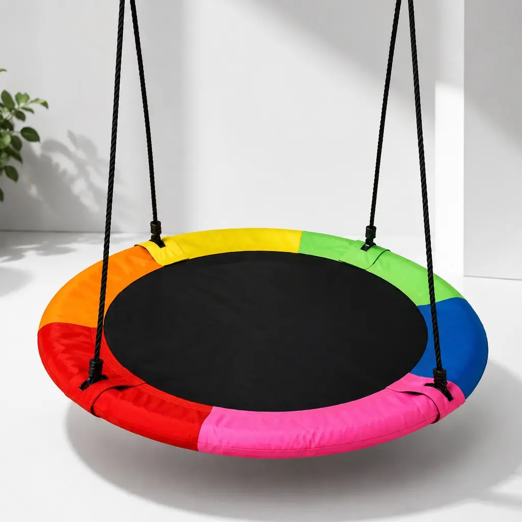 40" Rainbow Saucer Tree Swing, Outdoor Kids Playground Swing for Backyard, Heavy-Duty Steel Frame, 600 lbs Capacity, 360° Rotation, Easy Setup