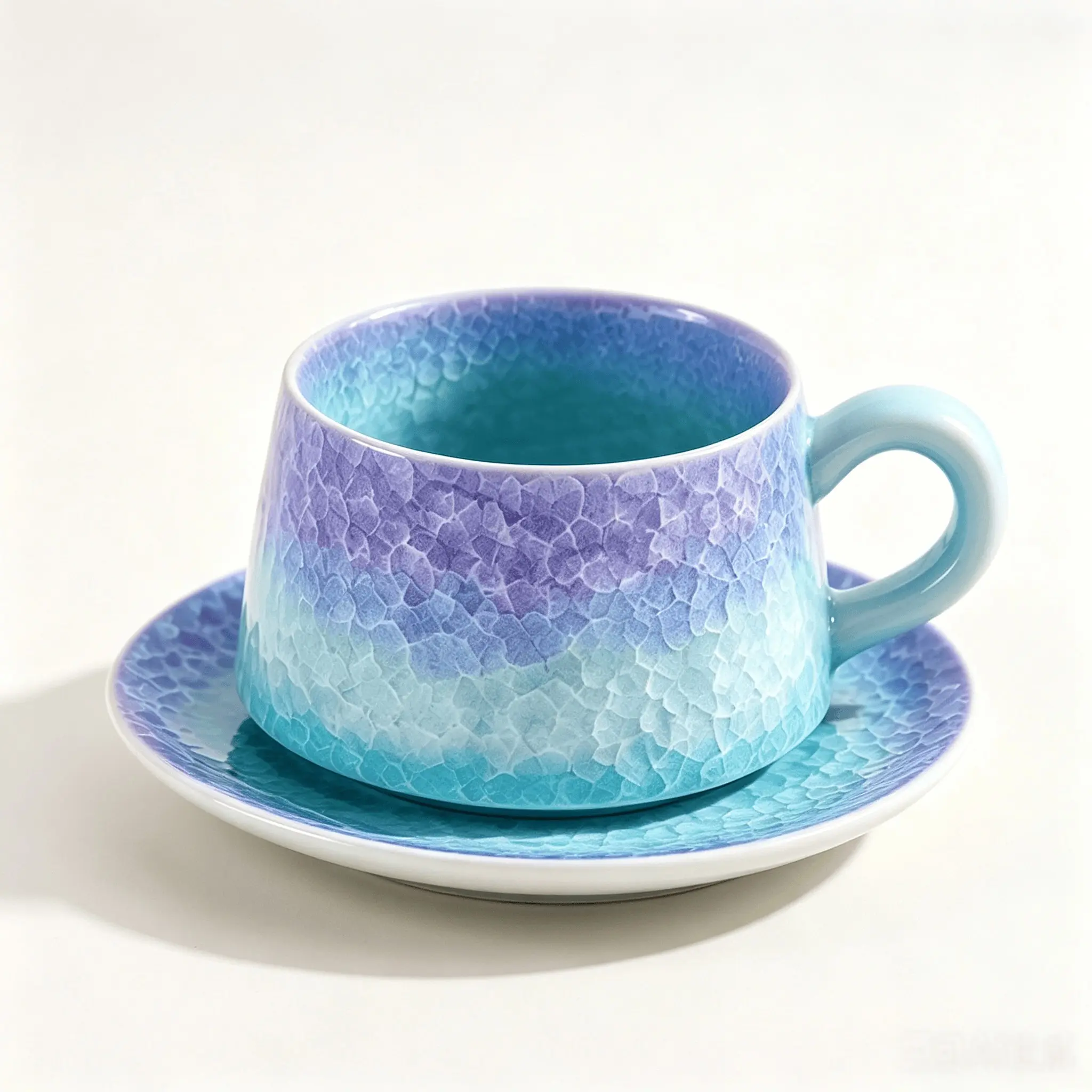 Crystal Glaze Ceramic Coffee Cup and Saucer Set, Handmade Unique Coffee Cup, Perfect for Latte, Cappuccino, and Tea Drinking
