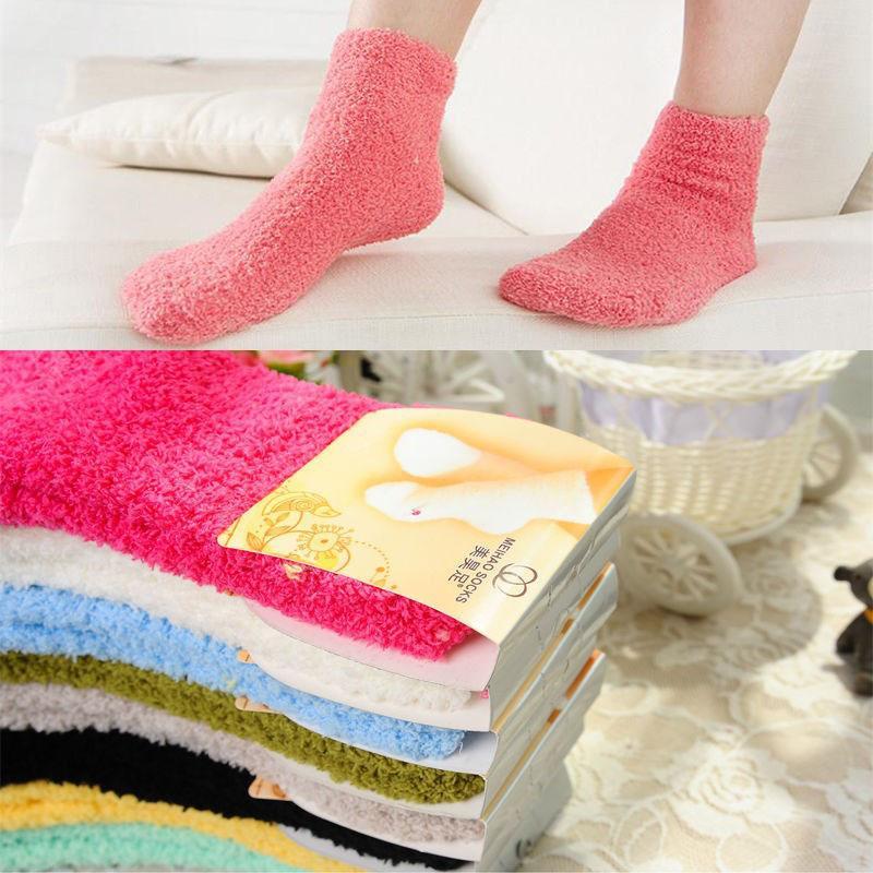 Women's Bed Socks Pure Color Fluffy Warm Winter Christmas Gift Soft Floor Home Candy Color Coral FLeece Velvet Socks Dropship