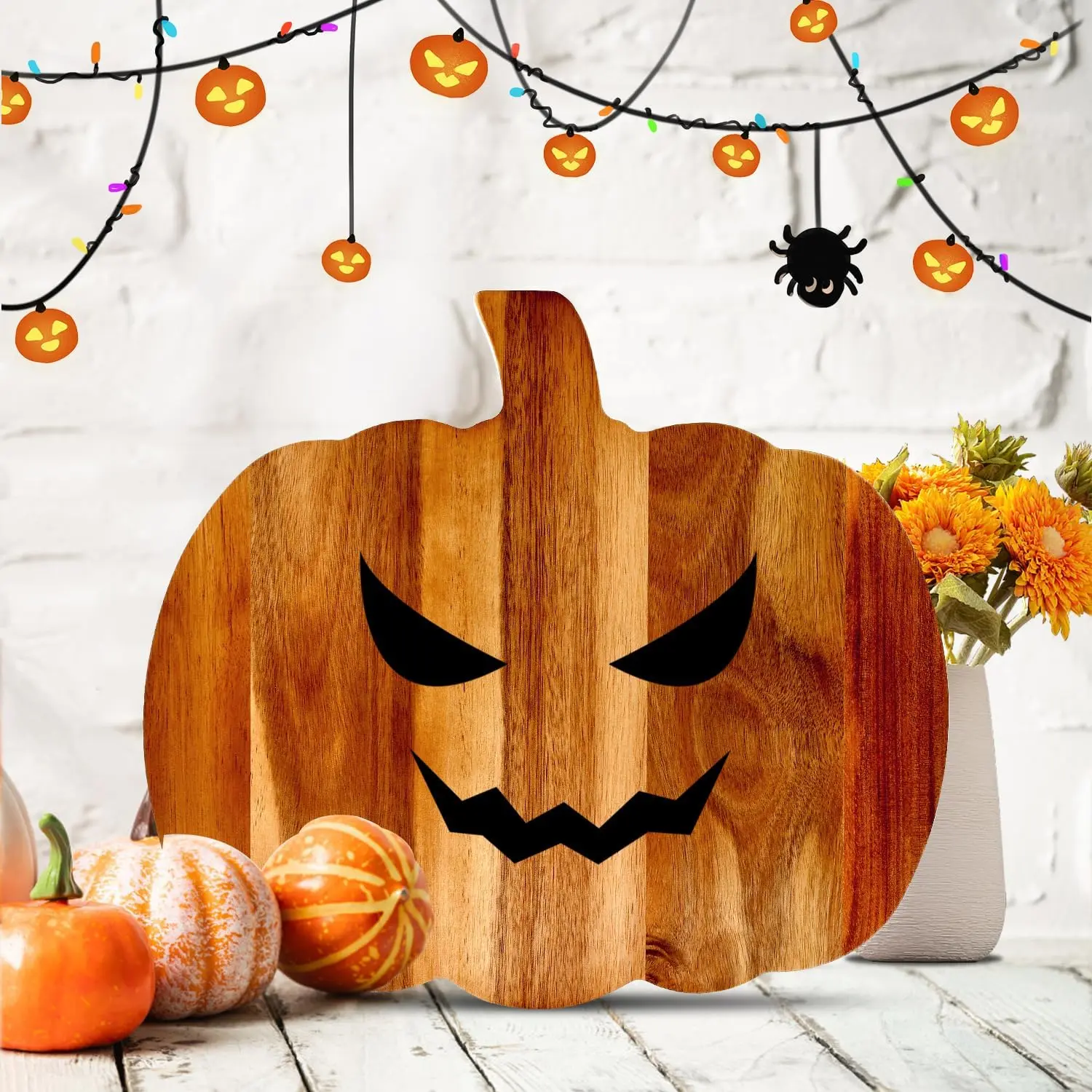 Pumpkin-shaped Wooden Food Cutting Board, Halloween Tray, Gothic-style Cutting Board with Handle, Wooden Charcuterie Tray, Kitchen Fall Serving Platter, Halloween Kitchen Decoration, Durable Cutting Boards