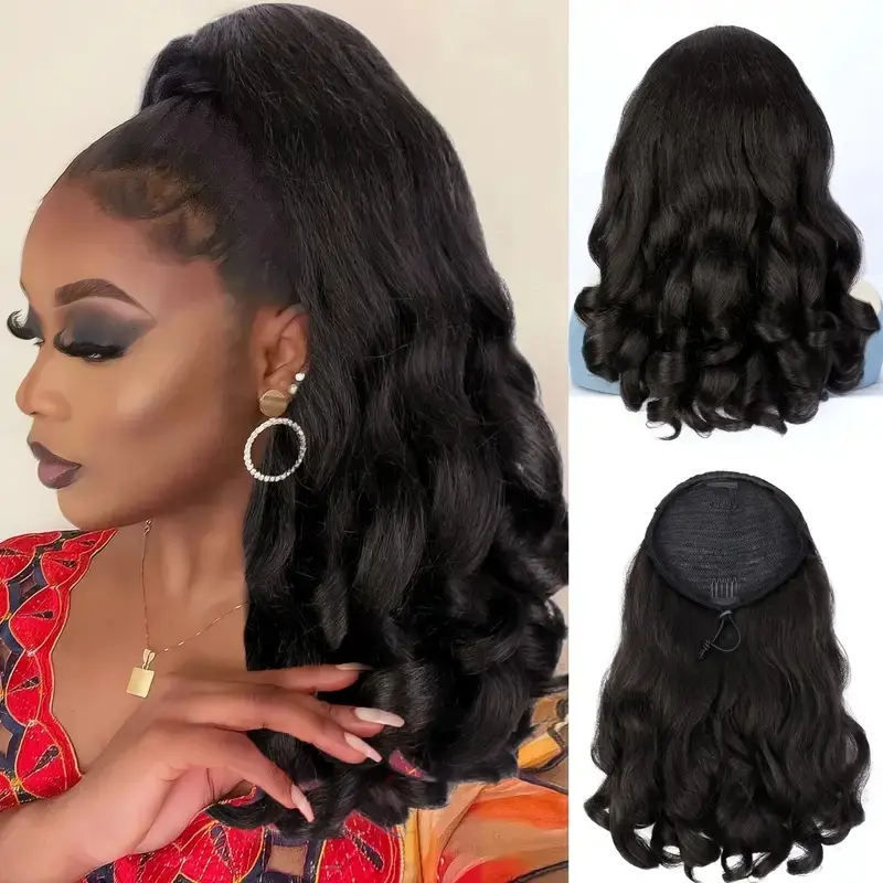 Women's Drawstring Yaki Ponytail Wig, Fluffy Short Curly Ponytail, Hair Extension Ponytail Hairpiece clip