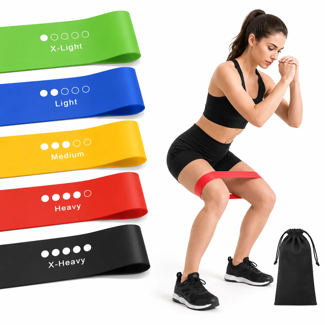 5-Pack Resistance Loop Exercise Bands - Elastic Stretch Flexbands Workout Equipment for Leg Booty Shaping, Yoga & Physical Therapy Recovery Training, Resistance Band Workout, Portable, Gym, Lightweight, Traveling, Latex Strap, Resistance Bands
