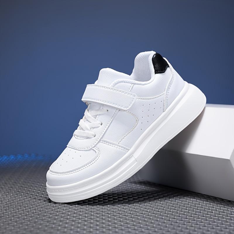 (New)Boys' Casual Sneakers, Summer New Outdoor Fashion Three-Color Leather Convenient Velcro Campus Performance White Shoes, Medium and Large Boys' and Girls' Black and White Sneakers Sizes 28-40(Gift)11