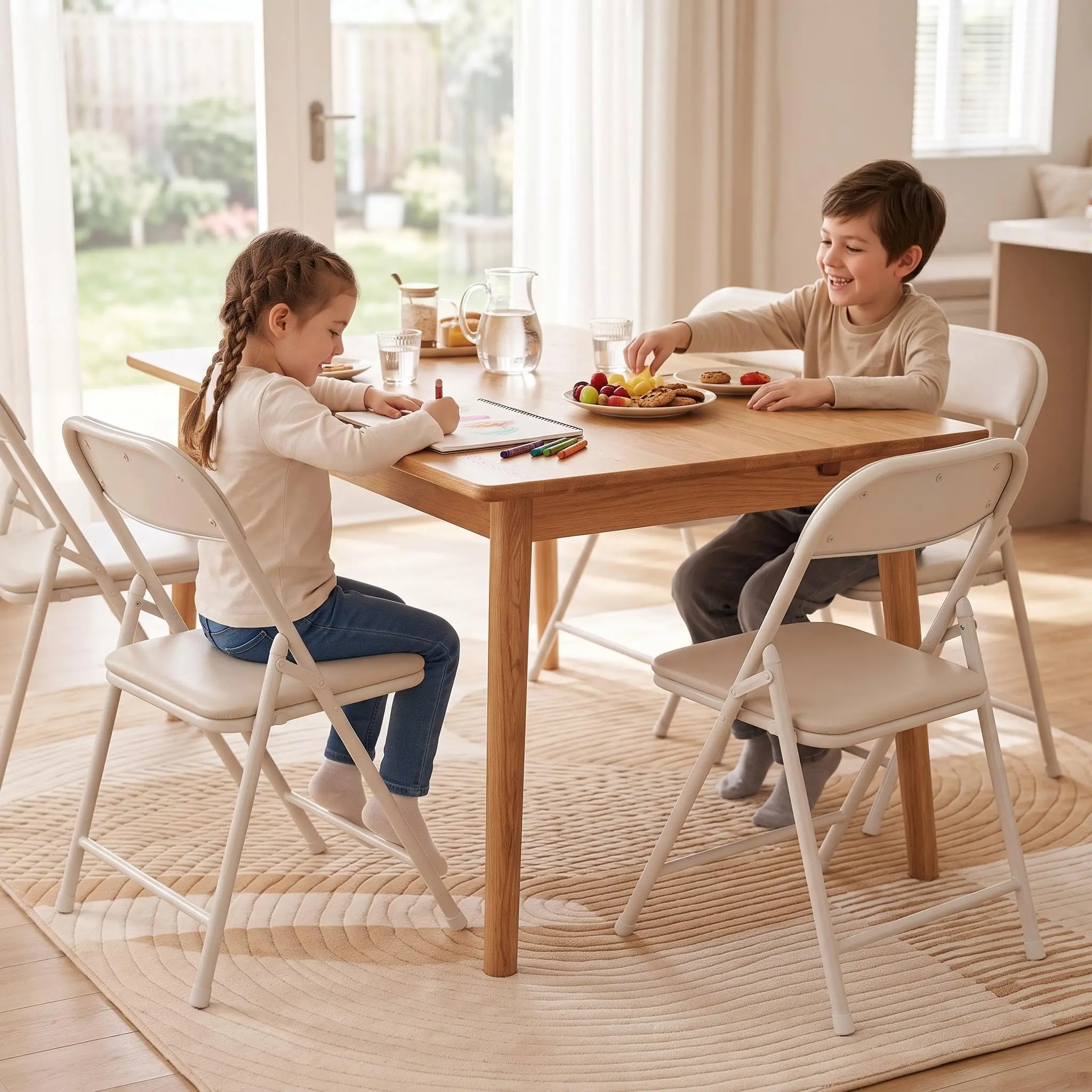 Kids Folding Chair Set 6-Pack, Plastic Chair with Metal Frame | Sturdy, Lightweight, Portable, Steel Frame, Easy Storage, Indoor Outdoor Use, Beige