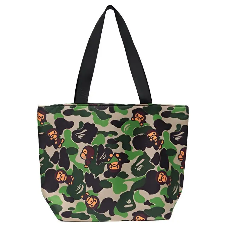 A Bathing Ape Cartoon Monkey Print Nylon Tote Bag for Men and Women – Camo Style