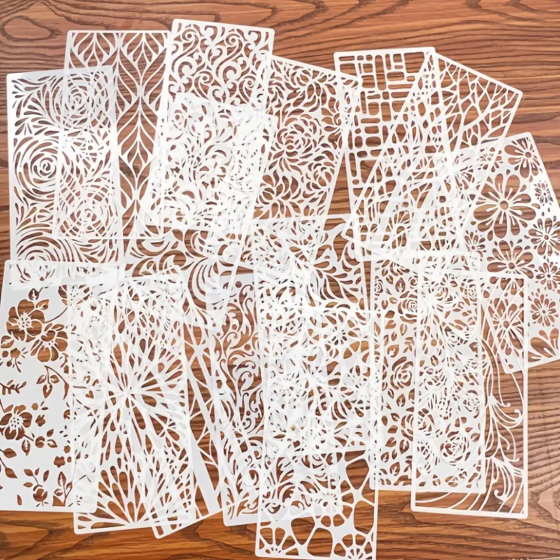 16 geometric texture hollow templates with snake pattern, creative fabric wall panels, wooden boards, graffiti spray painting cover panels, reusable and washable