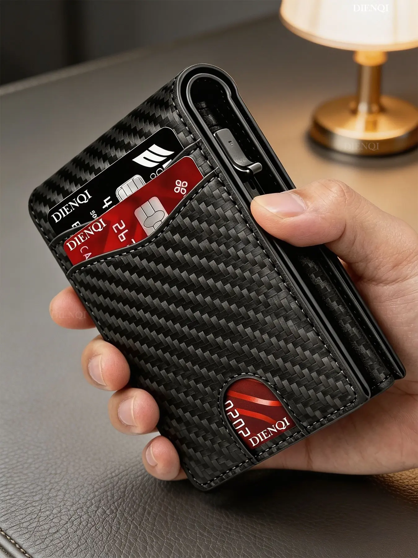 RFID Carbon Fiber Credit Card Holder Men's Wallet Minimalist Pop Up Metal Case Bifold Smart Wallets Business Cardholder for Men, Graduation Gift For Son Slim Minimalist Wallet Credit Card Organizer