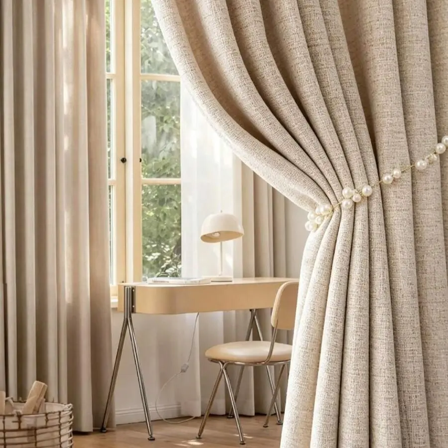 1pc Modern Linen Voile Curtain - Japanese Linen Style, Rod Pocket Design, Suitable For Living Room And Bedroom - Sheer And Light Filtering Curtain, Living Room Curtain, Bedroom Curtain, Semi Sheer Curtain, Window Drapes