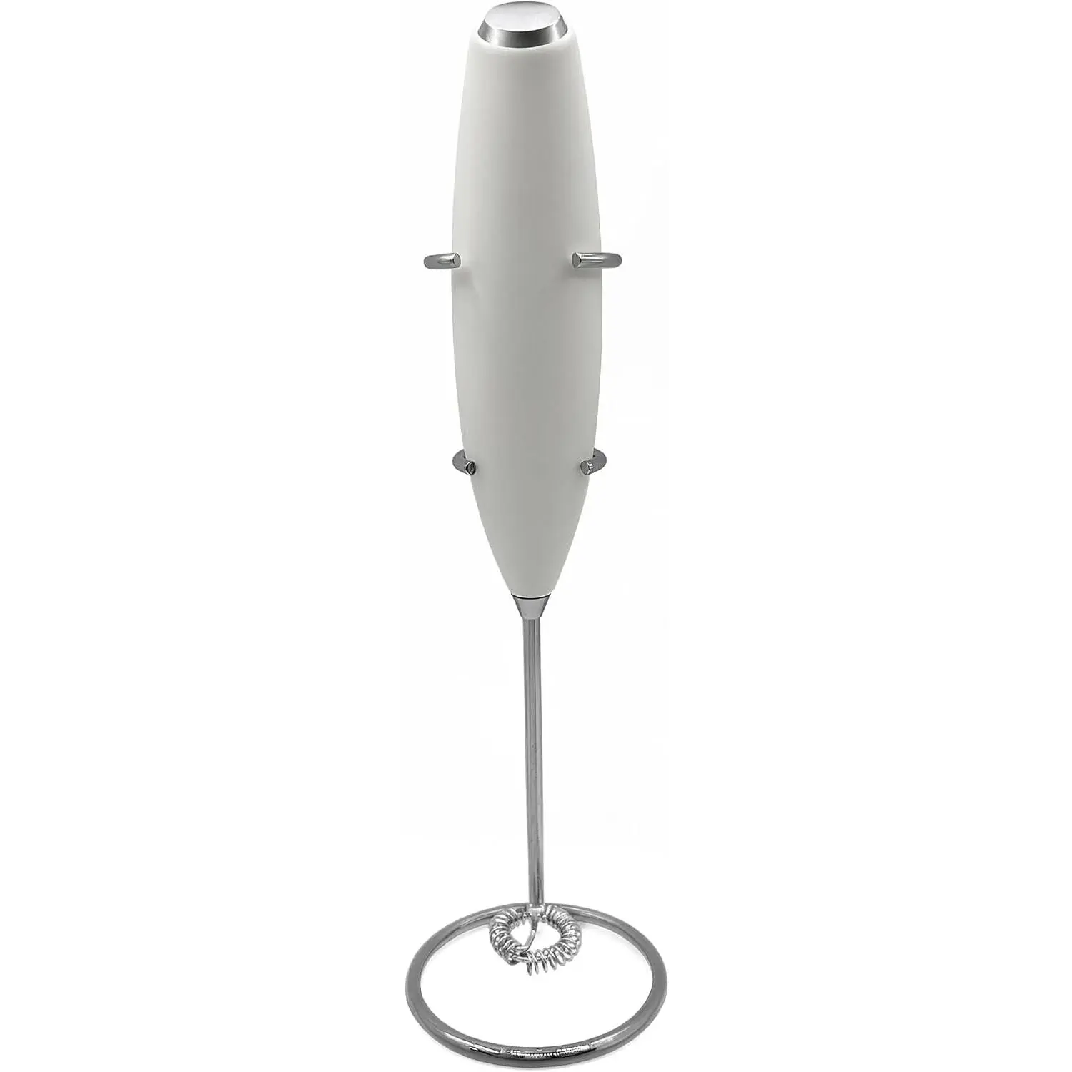 Electric Milk Frother for Matcha and Coffee, Handheld  Operated Drink Mixer with Stand, Stainless Steel Whisk, White