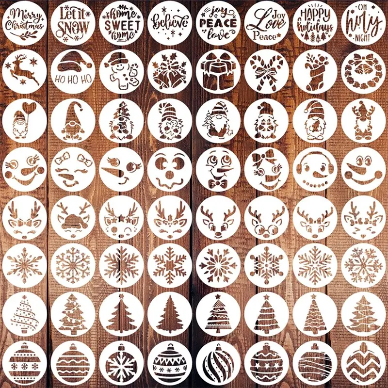 64-Piece Mini Christmas Cutout Templates, DIY Craft Kit for Holiday Cards & Journals, Cute Dwarf Snowman Drawing Stencils, Small Size Painting Set