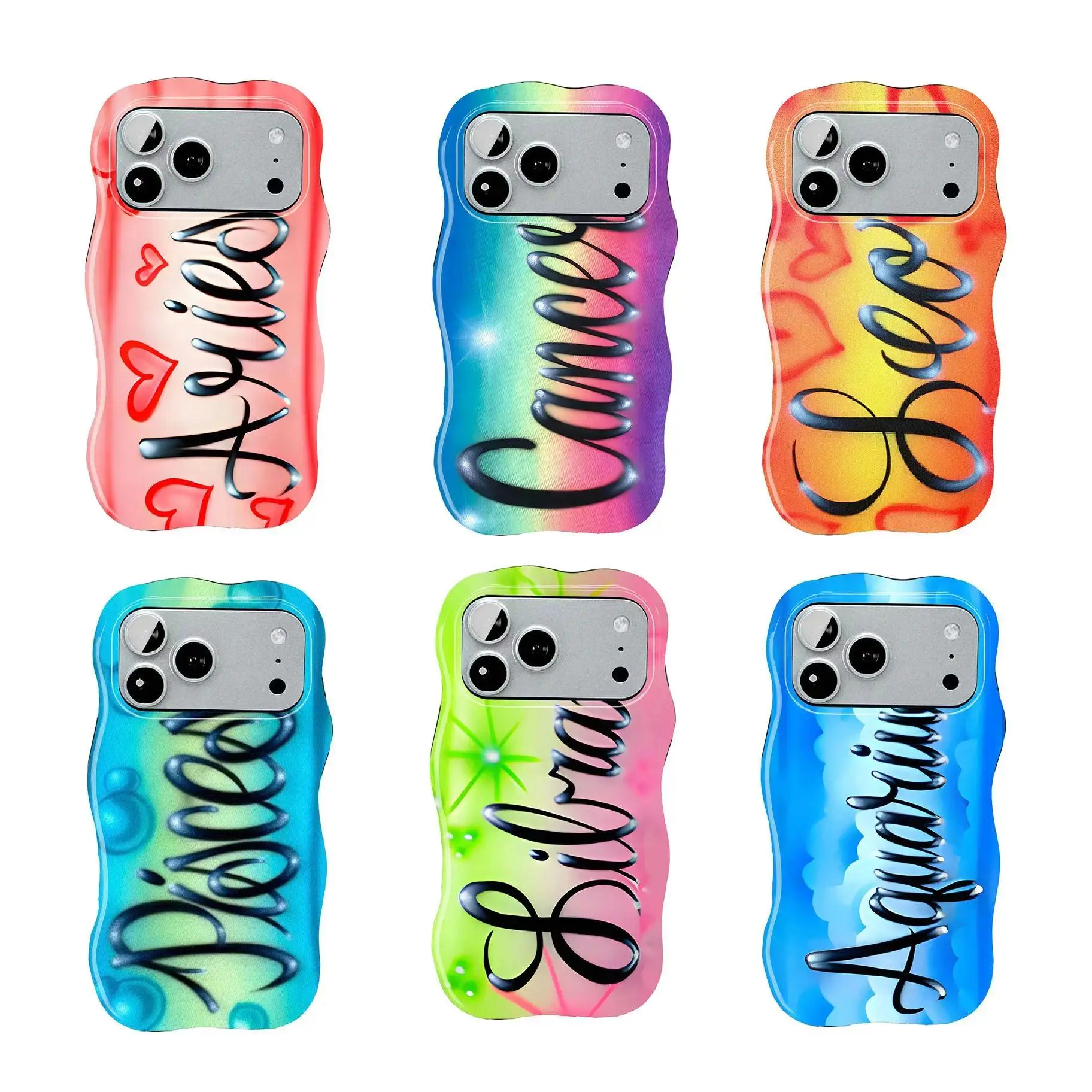 Cute Zodiac Sign 2-In-1 Glossy Wavy Edge Shockproof Phone Case, Ideal Trendy Gift Compatible with iPhone 11-17 Series