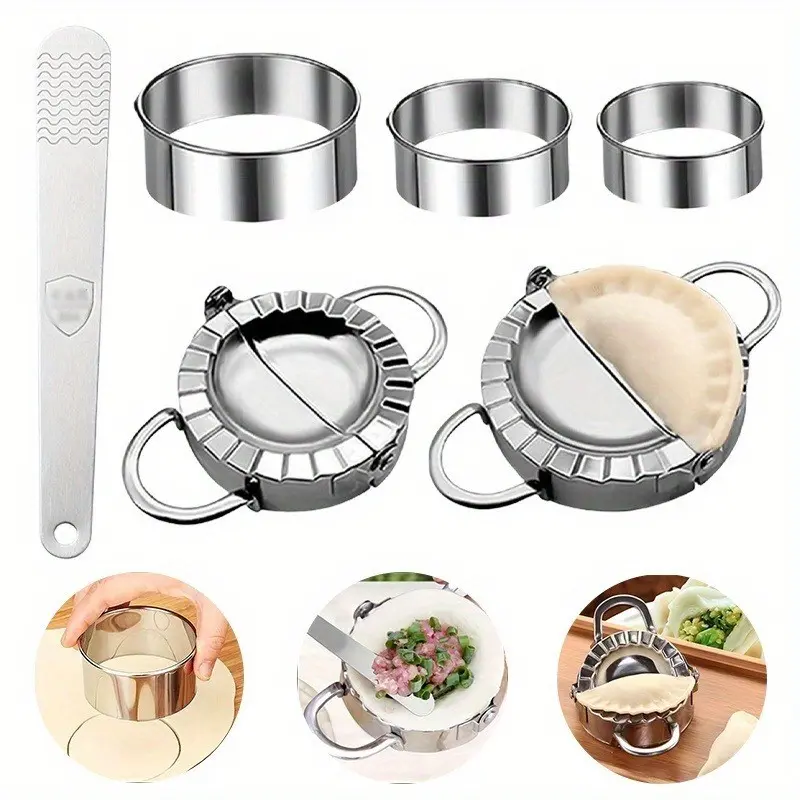 6-Piece Stainless Steel Dumpling Maker Set, Large & Small Dumpling Molds, Dough Cutter, Filling Spoon, Home Quick Dumpling Kit