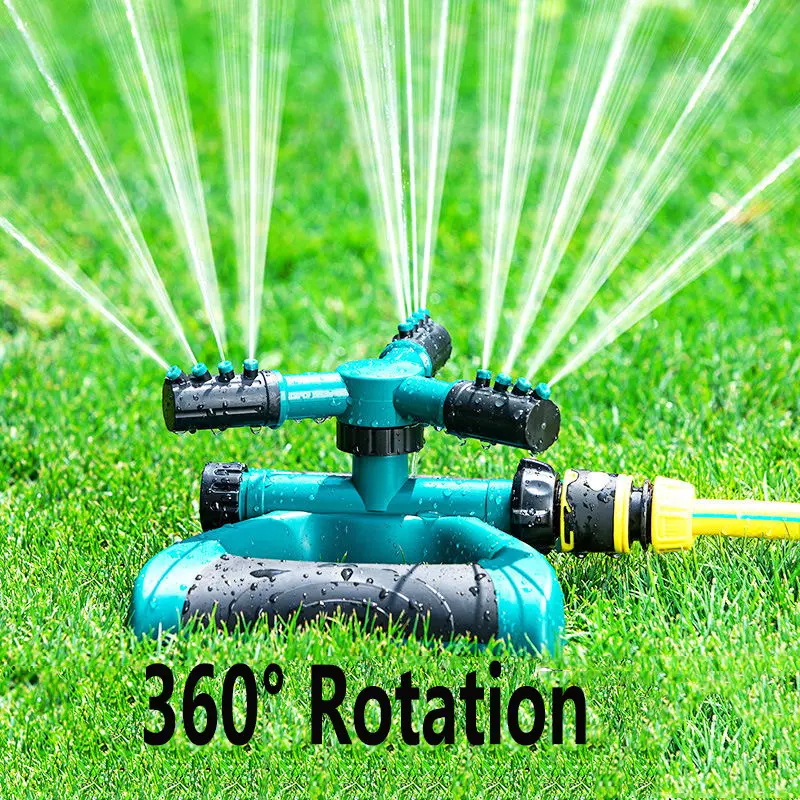 360° Rotation Lawn Sprinkler - Adjustable Water Sprinkler with 3-Arm Automatic Function, Stable Base, Full Yard Reach Lawn Irrigation System for Yard, Garden and Kids Summer Water Play