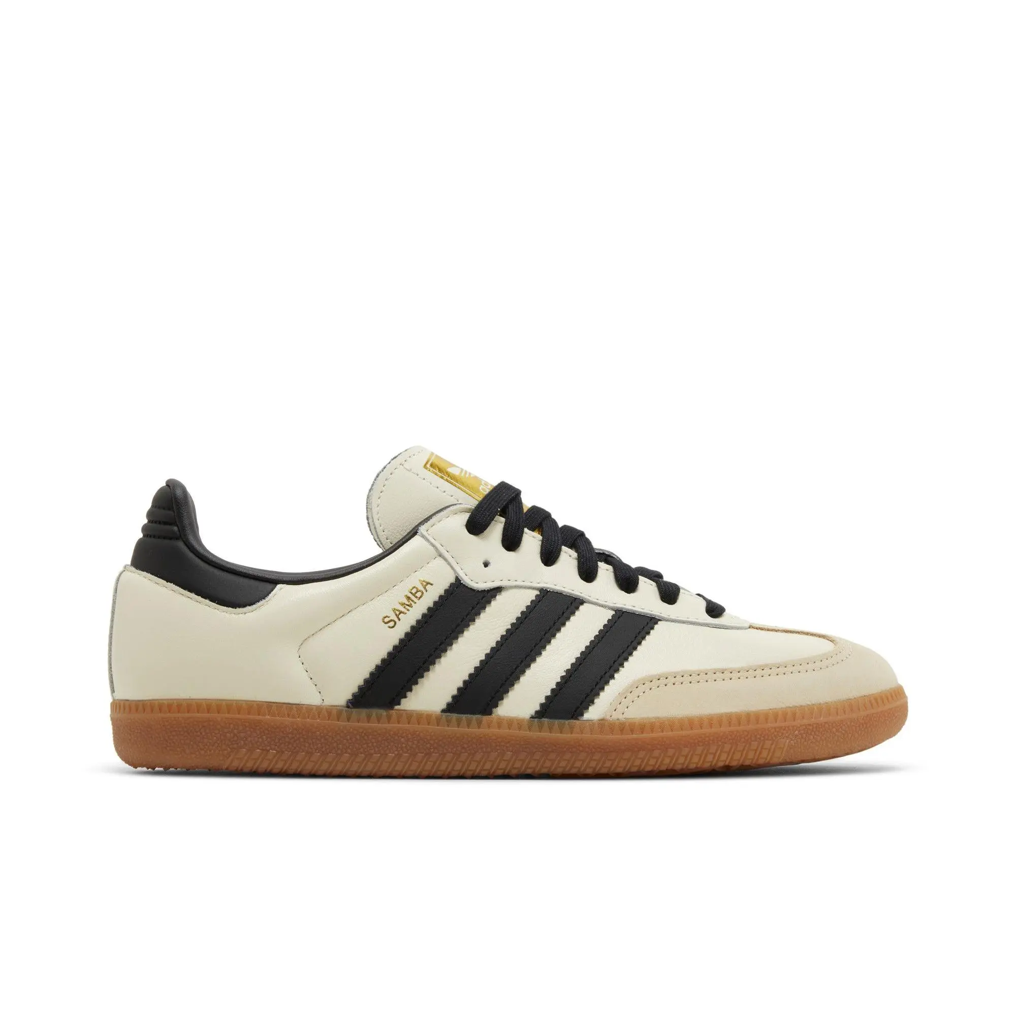 adidas Women's Samba OG 'Cream White Sand Strata' Training Sneakers, Leather Upper, Less Ankle Height, Retro Look, Cream White/Core Black/Sand Strata, Style ID0478 (Women's Sizes), Shoes