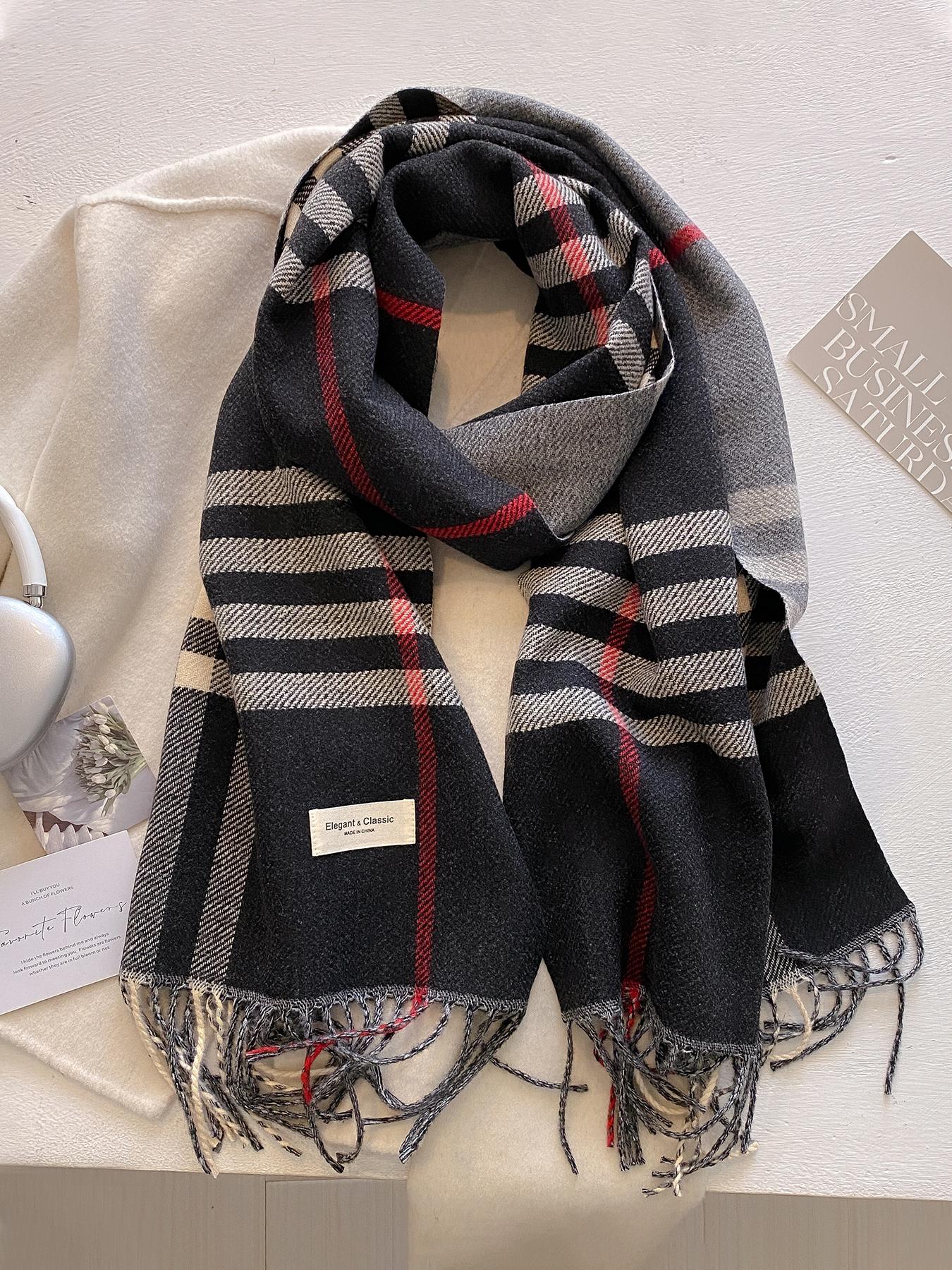 Women's Plaid Print Tassel Decor Scarf, Checkered Scarf, Casual Soft Warm Shawl for Fall & Winter, Fashion Accessories for Daily Wear