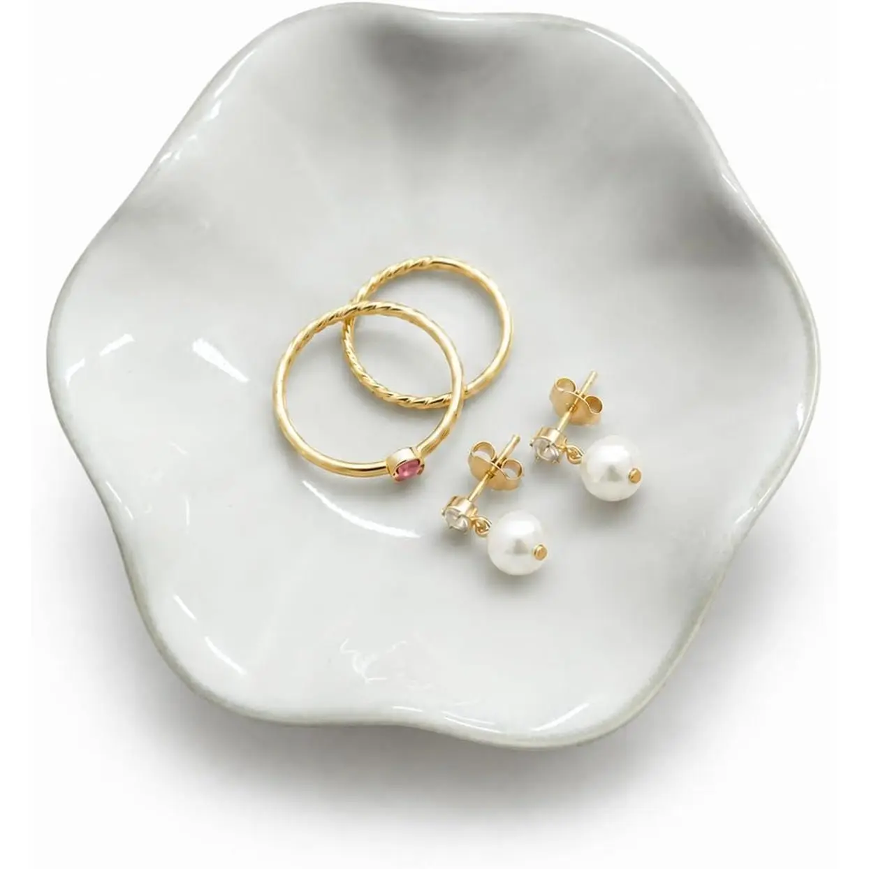 Ceramic  Tray, Lotus Leaf Ring Dish, Trinket tray Necklace Earrings small  dish, Decorative Bowl for Dresser and Nightstand, Key Tray for Entryway, Gifts for Women White