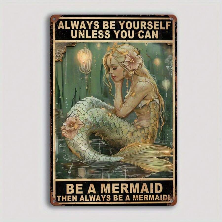 Vintage Mermaid Metal Wall Sign - 