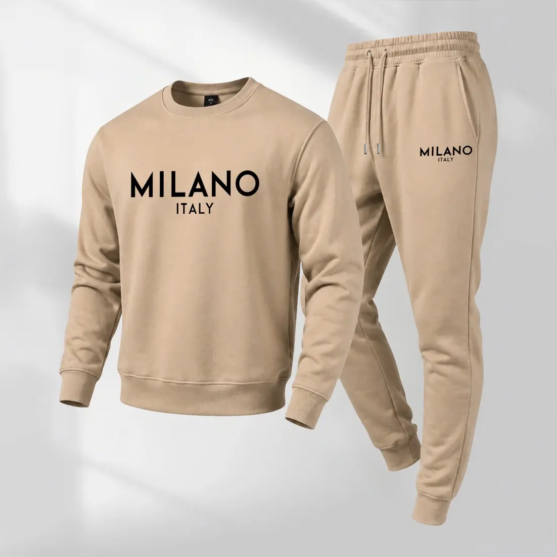 Men's Milano Graphic Crewneck Sweatshirt and Jogger Pants Set, Casual Long Sleeve Pullover with Drawstring Sweatpants, Fall Winter Tracksuit for Daily Wear, Travel, Lounge, Workout and Indoor Outdoor Activities
