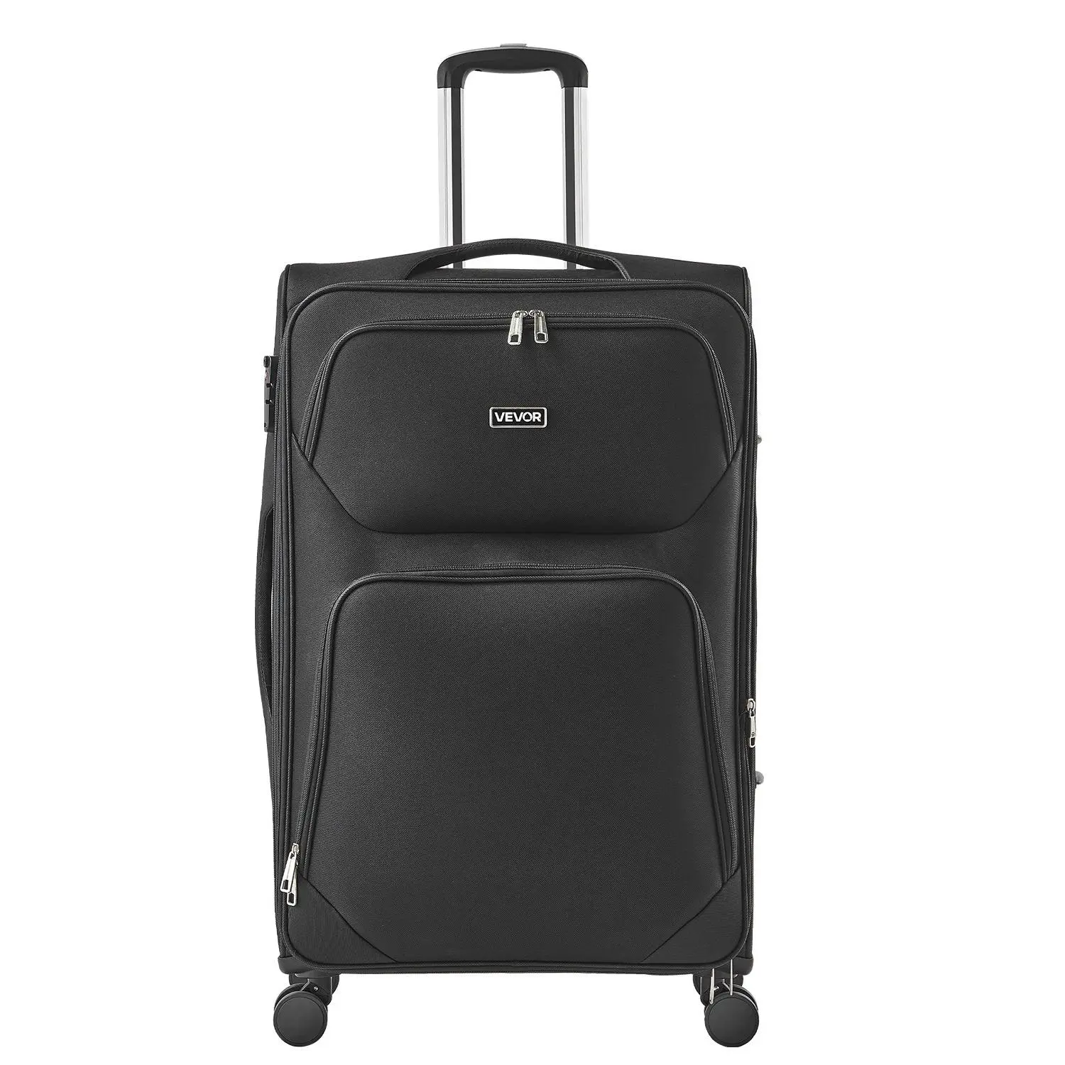 VEVOR 28-Inch Twill Oxford Softside Expandable Checked Luggage, Lightweight Spinner Wheels Suitcase with Expandable Zippered Pocket and TSA Lock, Black