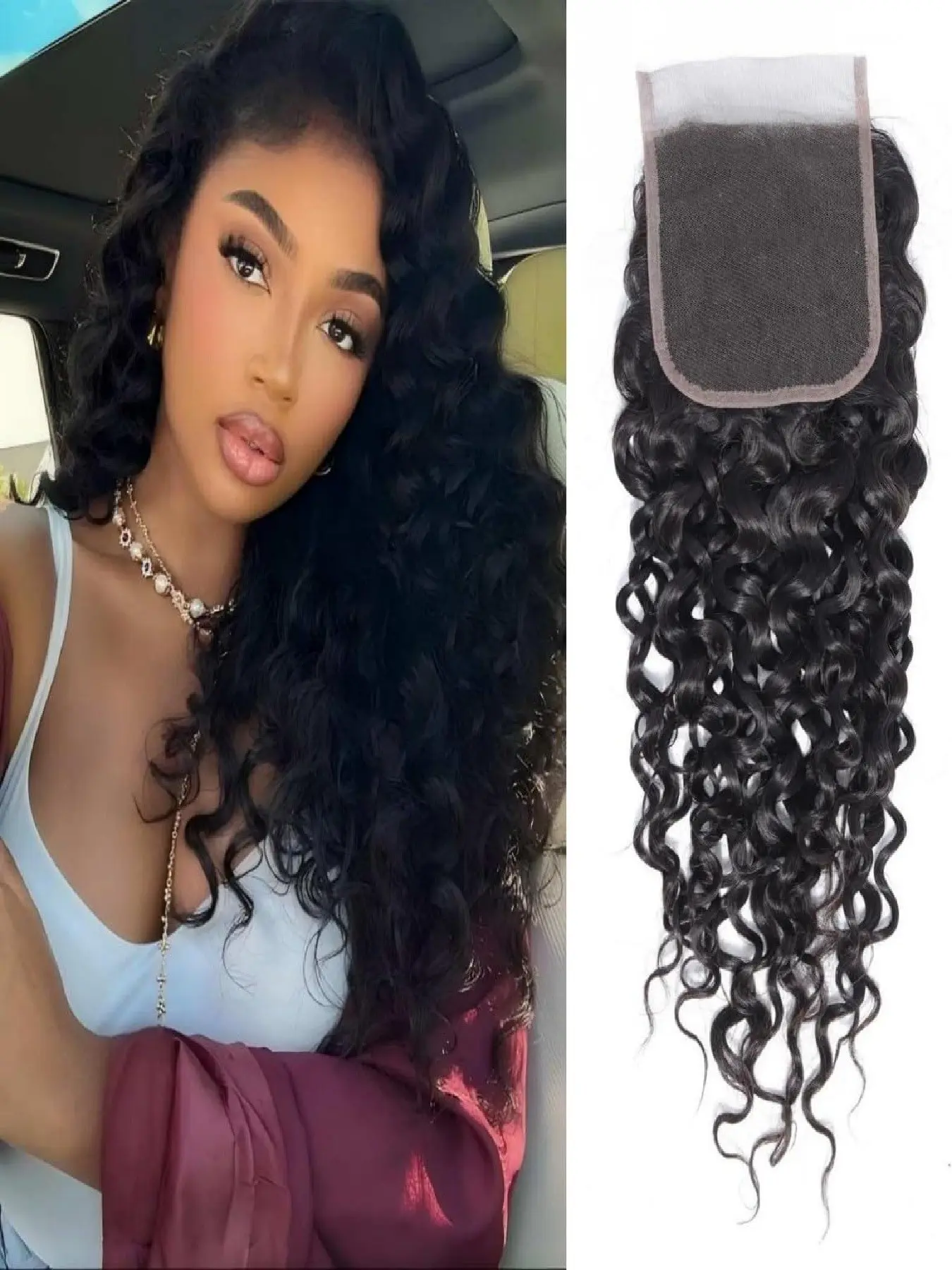 Water Wave 4x4 Lace Closure Human Hair Deep Curly Natural Hairline Lace Closure Pre Plucked With Baby Hair Natural Color