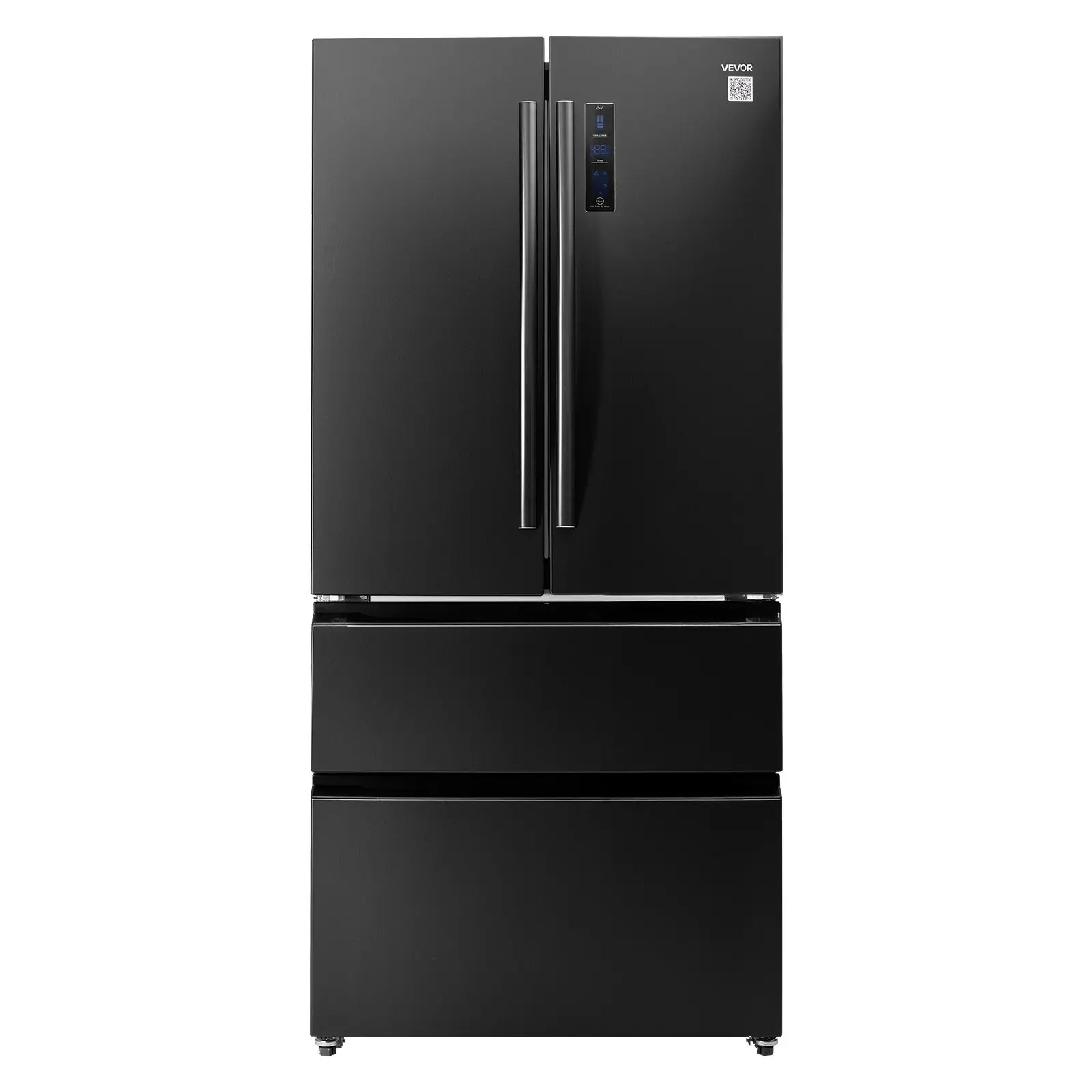 French Door Refrigerator, 18.9 Cu. Ft. Kitchen Fridge, Counter Depth French Refrigerator with LED Display and 4 Casters, Frost-Free Bottom Freezer Refrigerators for Home Commercial Use, Black
