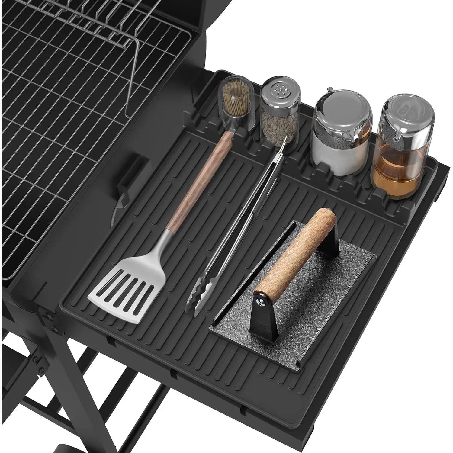 Grill Mat for  Griddle Accessories, 8-Slot Tool Mat | Heat Resistant Spatula Rest with Drip Pad, Protects Side Shelves for BBQ Griddles, Outdoor Kitchens, Gifts for Men