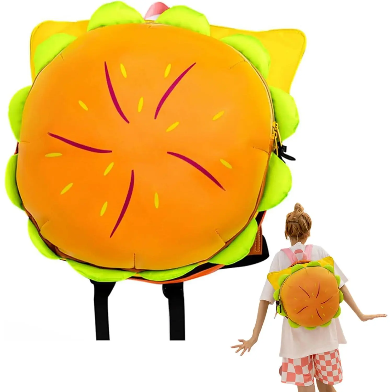 Burger-Shaped Multi-Compartment Backpack with Zipper - Casual Food-Themed Playful Luggage, Unisex Backpacks for Women, Crossbody Bag