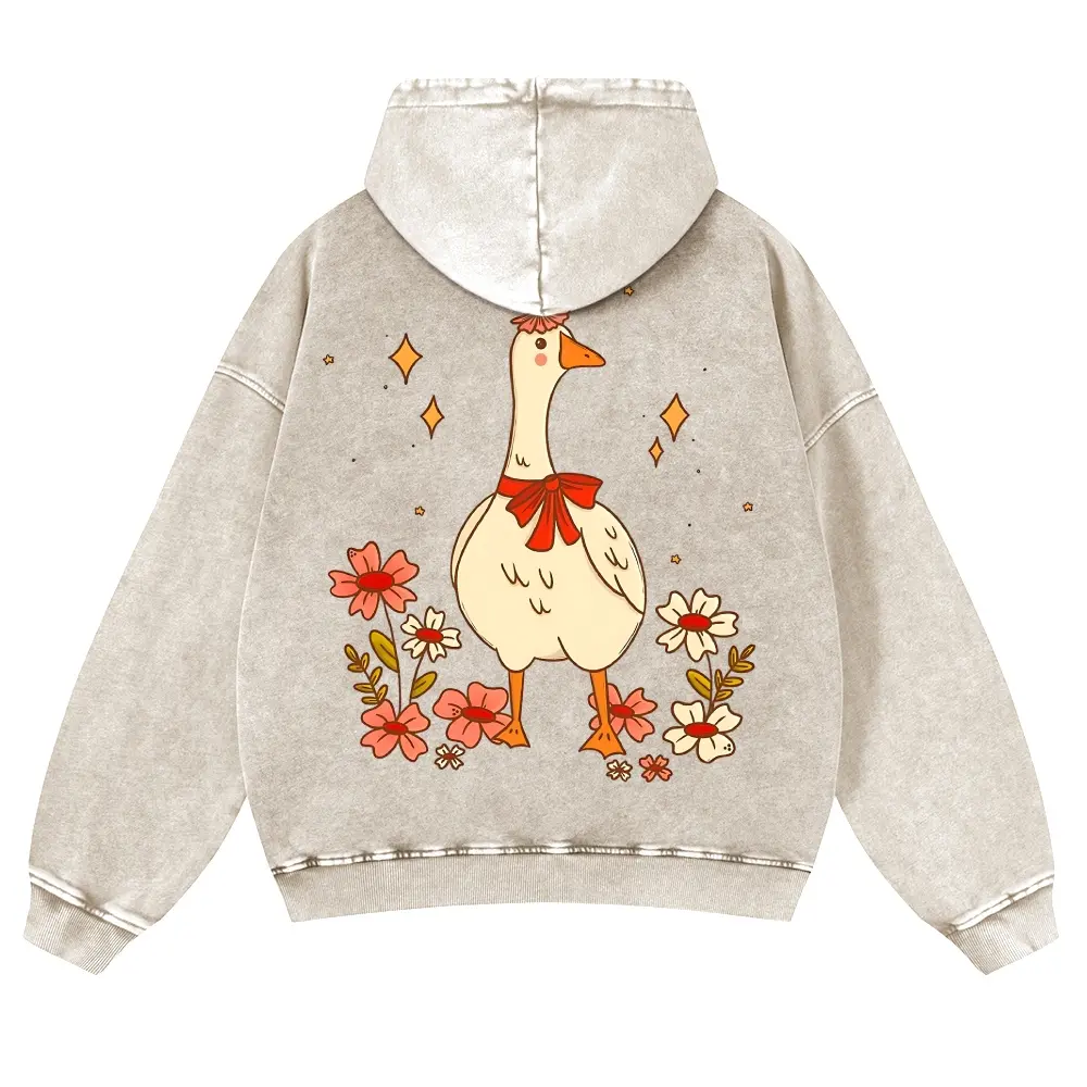 Men's Unisex Retro Pullover Vintage Goose Graphic Washed Cotton-Blend Hoodie - Longsleeves Sweatshirts, Casual Wear, Super Soft Cottagecore Aesthetic, Thick Fabric, Multi-Size