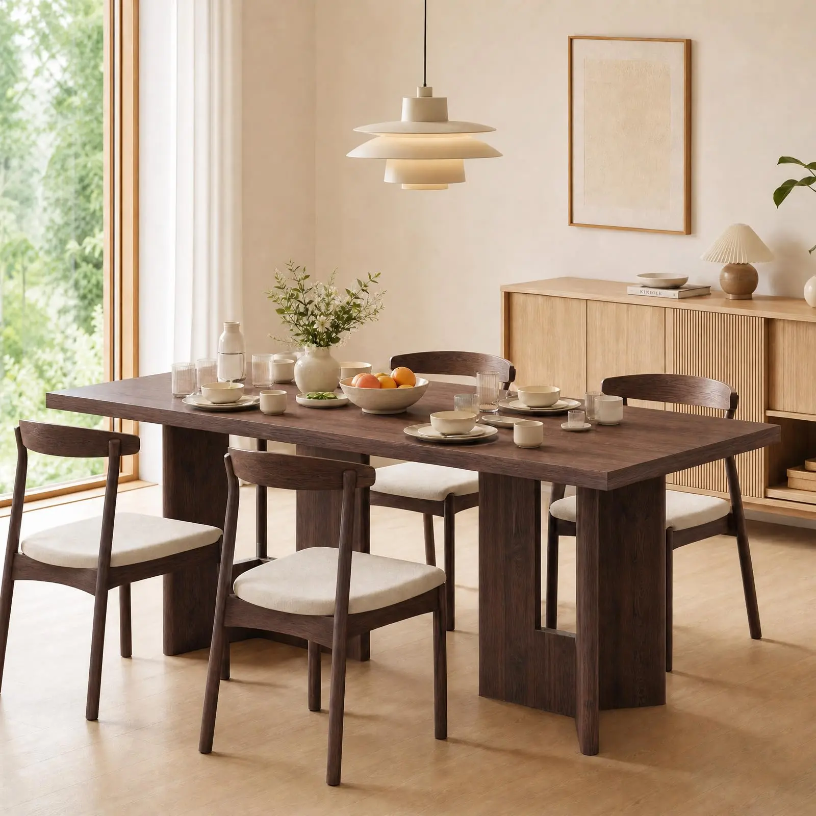 GAOMON 78in Large Rectangular Farmhouse Dining Table with Wood Base Pedestal, Seating 6-8 People, Suitable for Kitchen & Living Room, Multiple Finishes (Walnut, Natural, Oak Brown) Available
