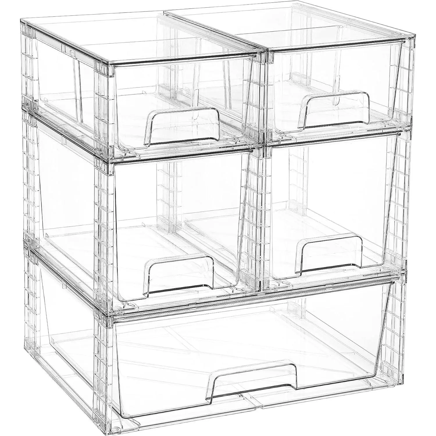 Clear Stackable Storage Drawers Set of 5, Easily Assemble Acrylic Bathroom Undersink Organizers,Plastic Storage Bins for Closet,Cabinet,Pantry,Medicine Organization