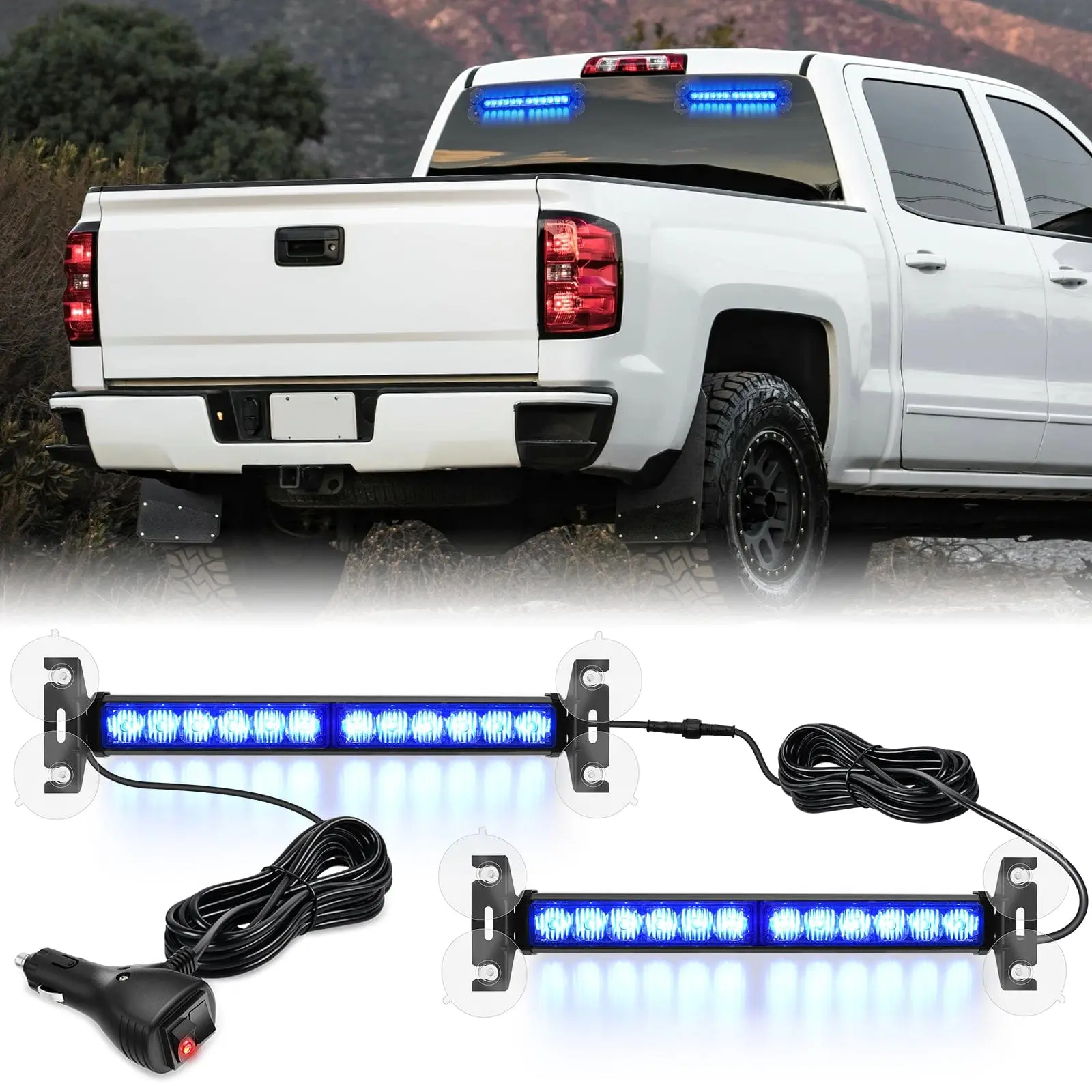 Nilight 24LED Strobe Traffic Advisor Light Bar 2 in 1 Blue Dash Safety Flashing Lights Front/Rear Windshield Construction Lights for Trucks Cars Plow Police Firefighter Vehicles
