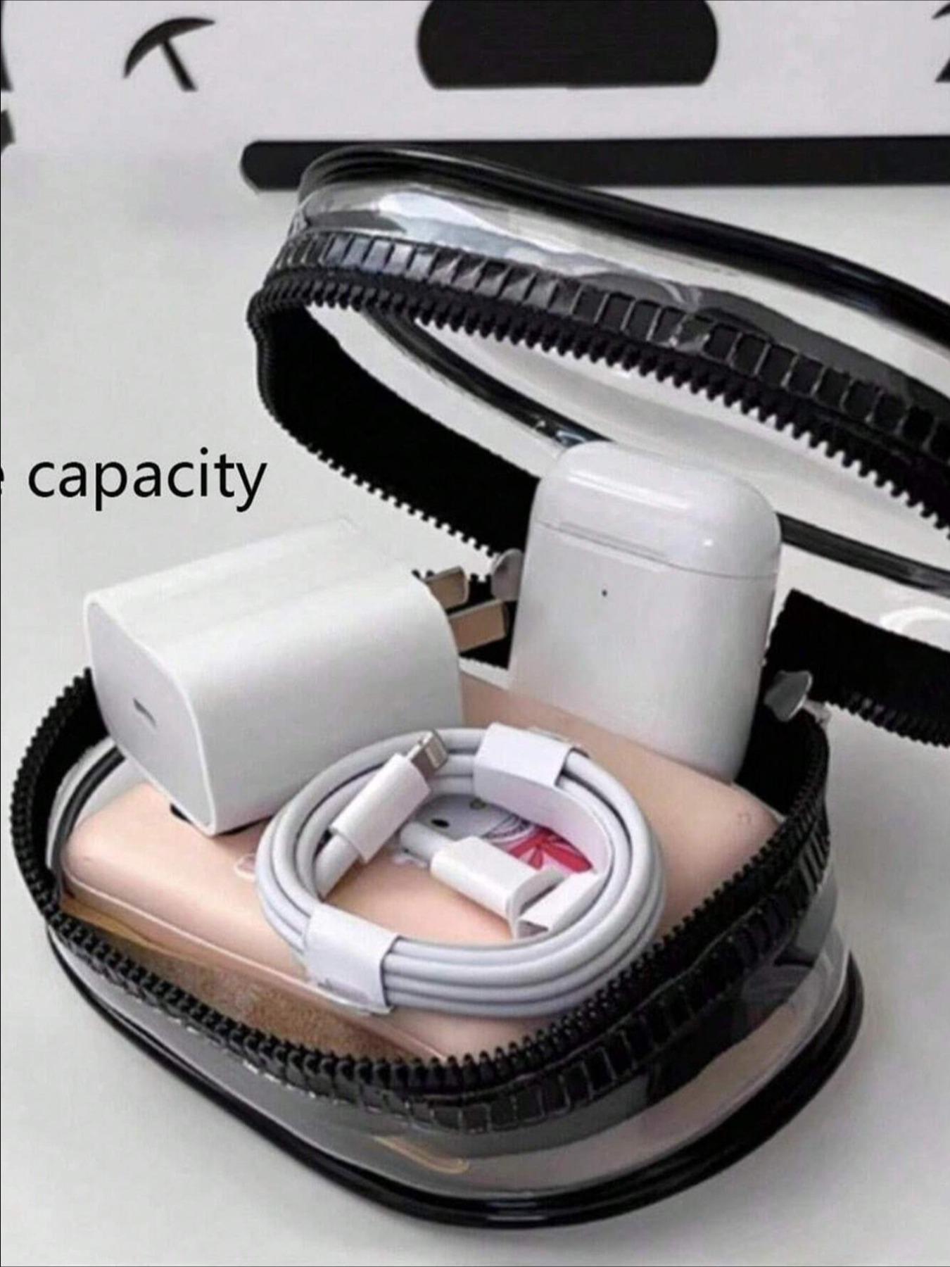 Clear Plastic Charger and Cord Organizer Mini Zipper Keychain, Portable Earbud and Cable Storage Case， Multifunctional Storage Bag for Travel, Daily Use