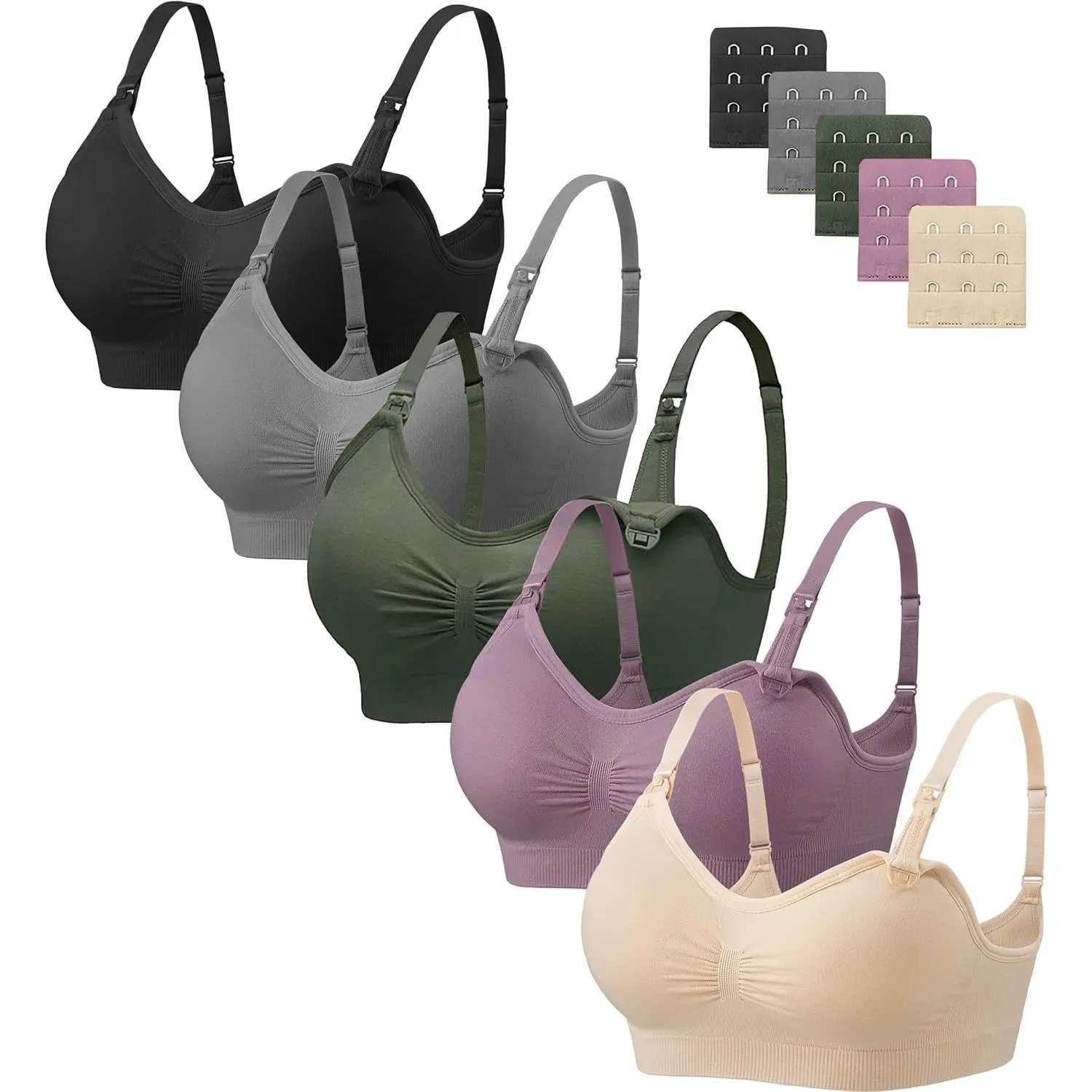 Nursing Bra 5 Pack Womens Maternity Breastfeeding Seamless Wireless Sleep Bra with Extenders