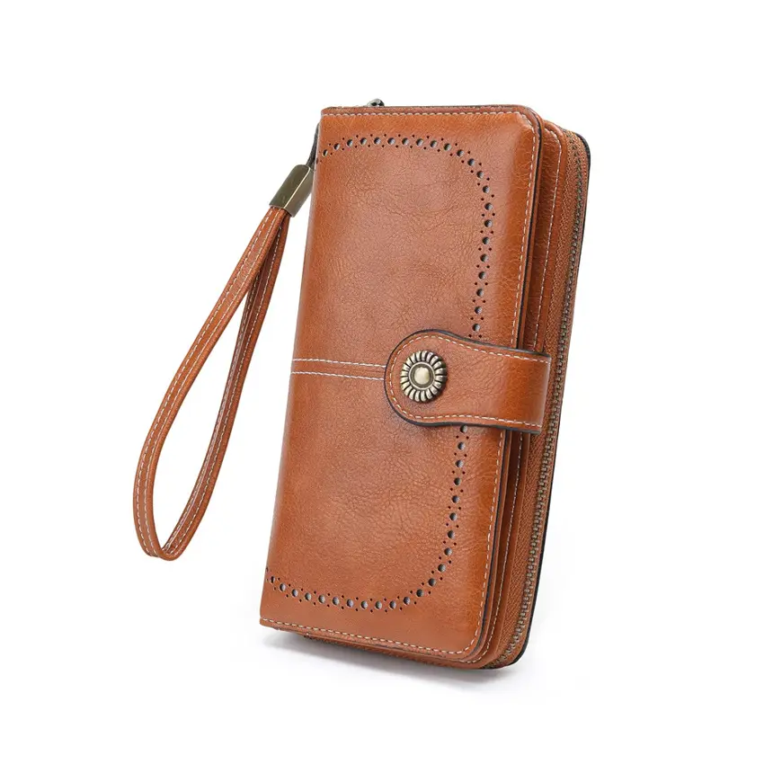 Premium Vintage Long Zip Around Wallet, Large Capacity Multi Card Slots & Bill Compartments, European Style Fashion Casual Handheld Purse for Daily Use, Durable PU Leather functional Clutch Purse for Women