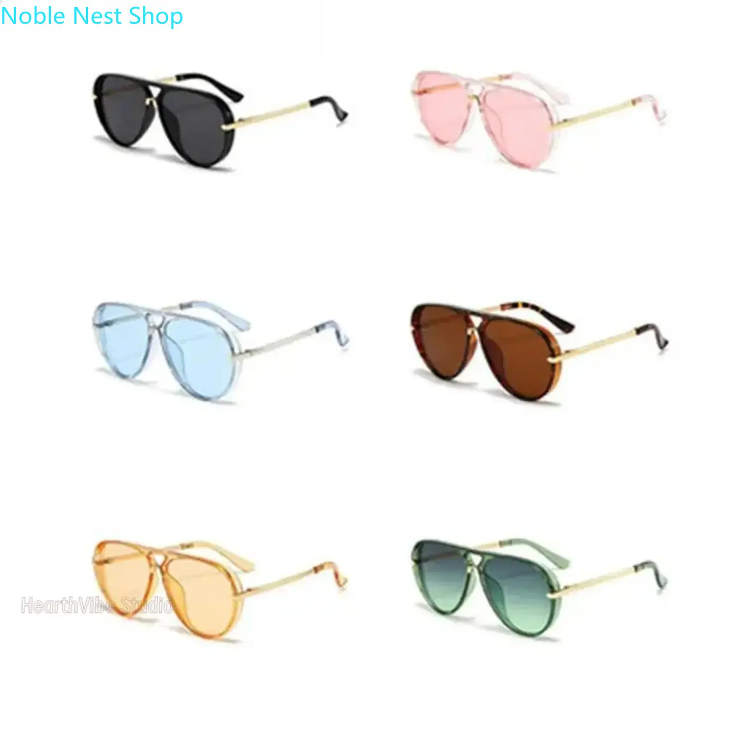 Women’s Retro Oversized Full Rim Unisex Aviator Sunglasses with UV400 Lens UV Protection - Casual Fashion Jewelry Set Accessory, Available in Neon Green, Black, Pink, Blue, Red, Brown for Daily Wear