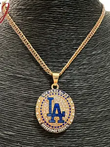 Dodge Championship Necklace Pendant Mlb Los Angeles Dodgers Baseball Memorial Fan Gift, Sporty Style, Alloy Material, Plain Pattern
