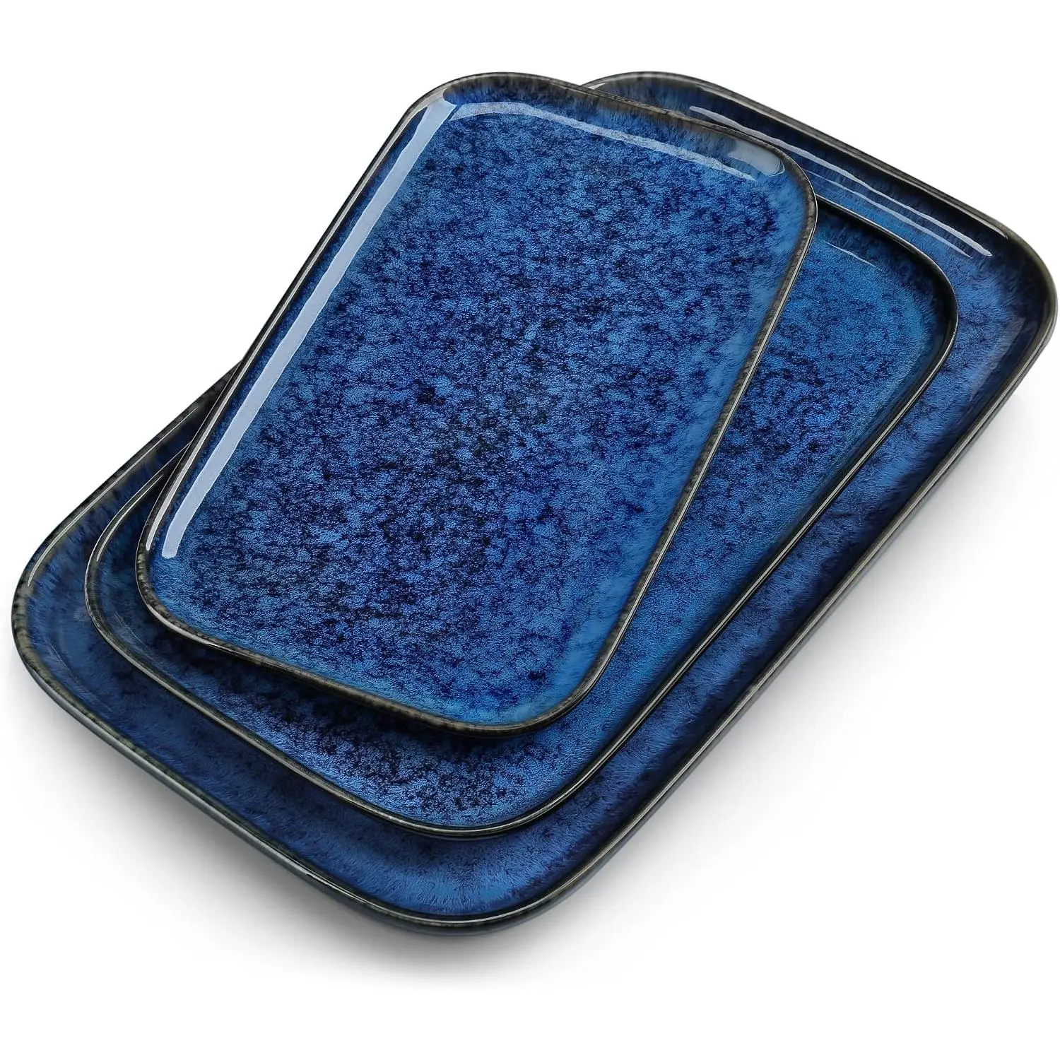 vancasso Stern Serving Platters Set of 3, 15/13/ 11 Inches Rectangular Serving Plates, Blue Serving Trays for Entertaining, Party