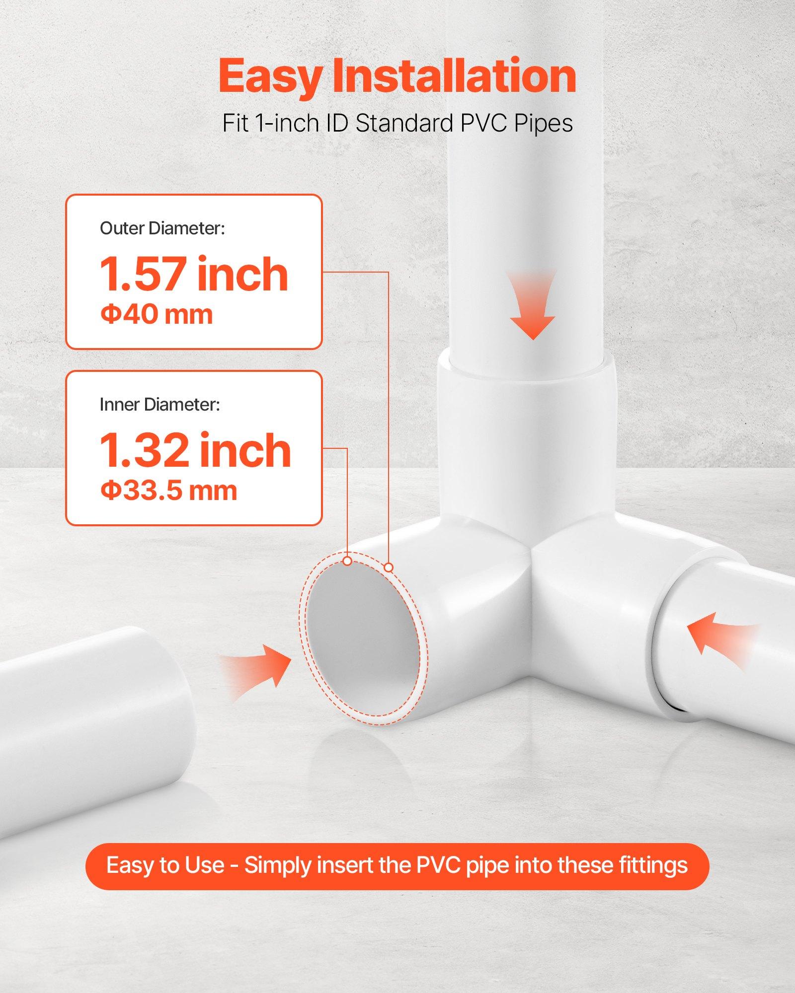 VEVOR 3-Way PVC Fittings, 1-inch PVC Pipe Joints Elbow Connector, 10 ...