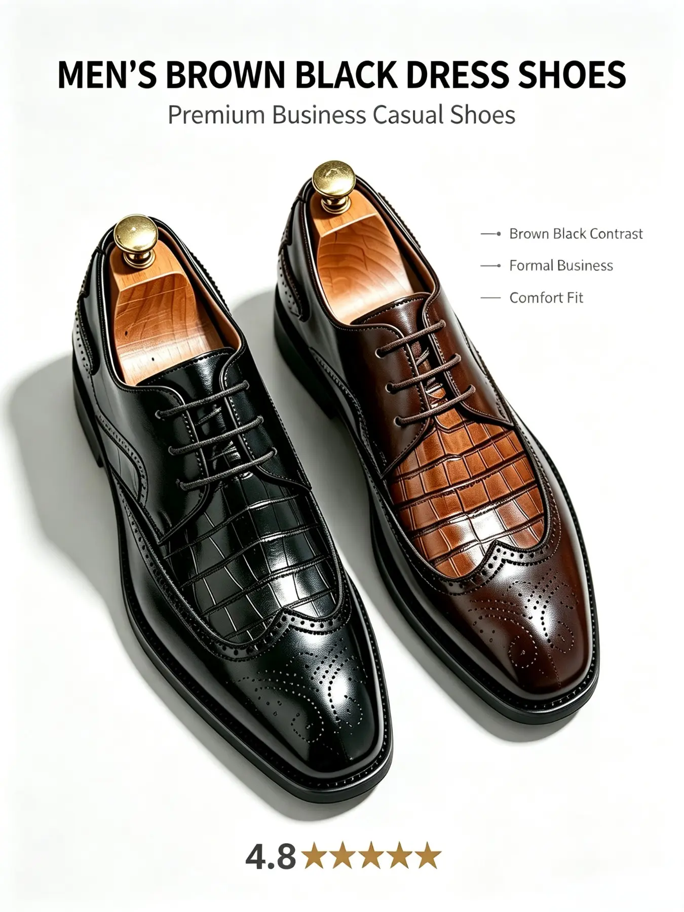 Men's Brogue Derby Shoes, Business Formal Wedding Shoes, Casual Colorblock Design, PU Upper, Rubber Sole, All Seasons