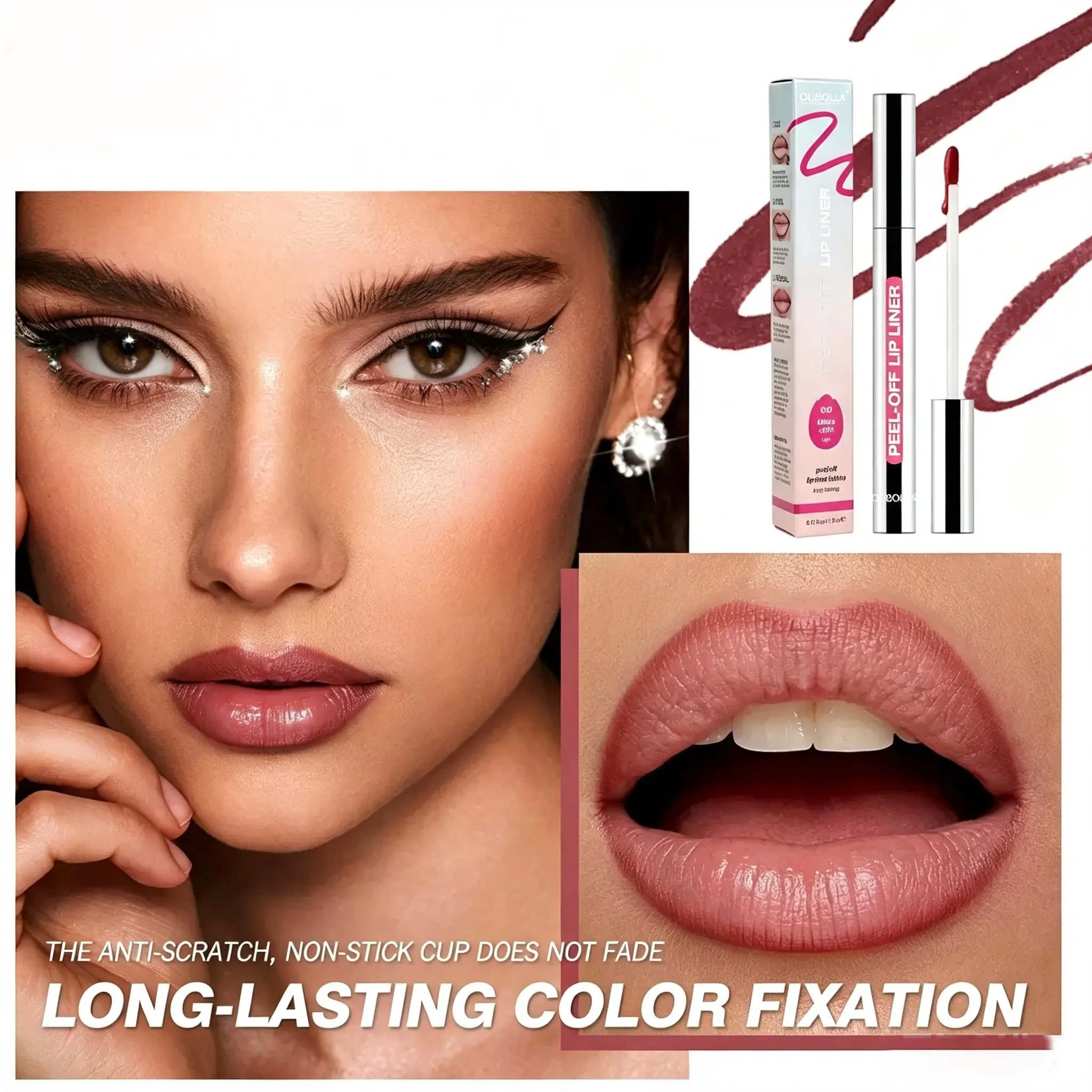 Matte Peel-Off Lip Liner stain  Long-Lasting Non-Fading, waterproff and sweatproff Colorful Peel-Off Lip Liner, 5 Colors Available