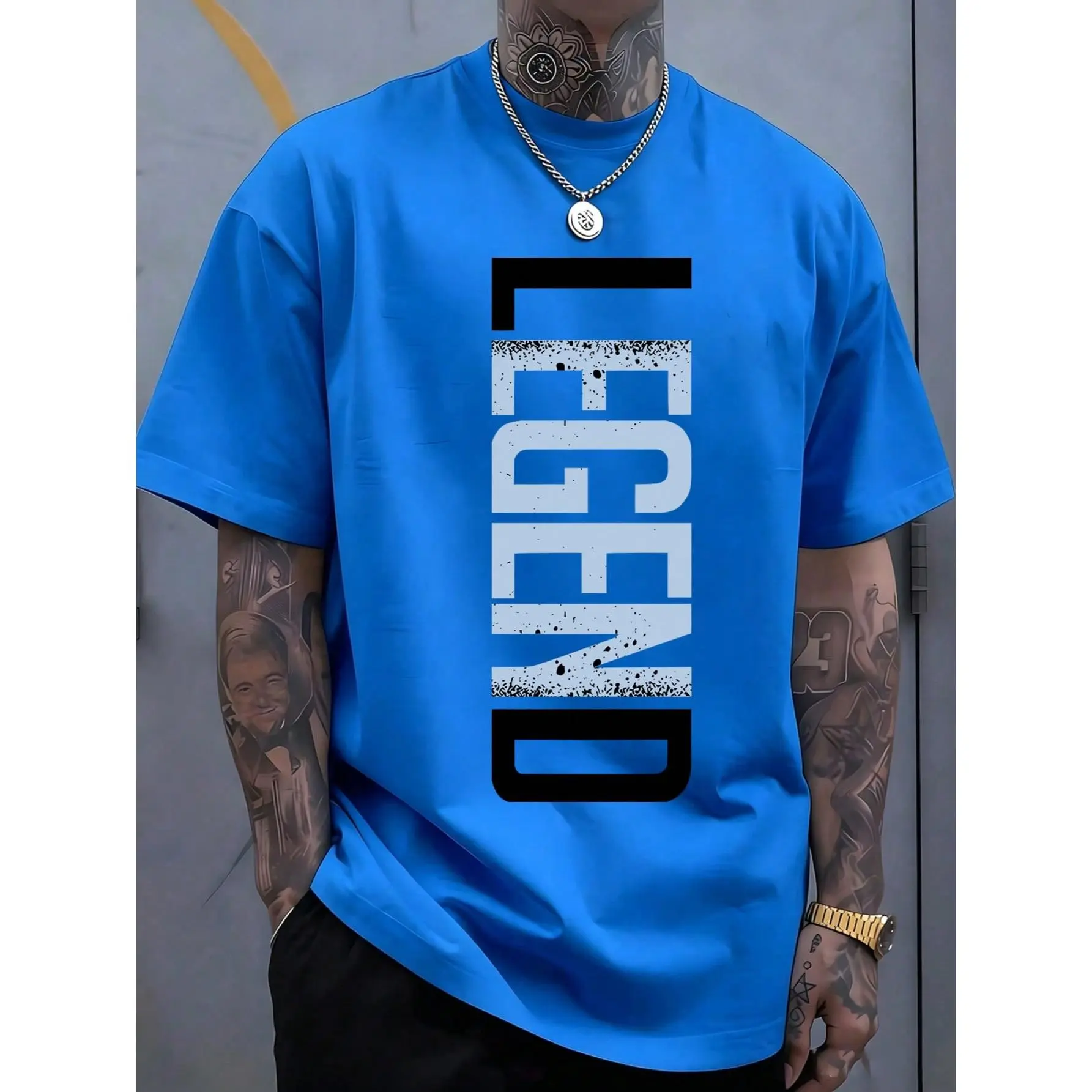 Men's Legend Graphic Tees - Casual Black Short Sleeve Crew Neck Shirt With Blue Lettering, Lightweight Summer Mens Clothes, Streetwear Men Clothing