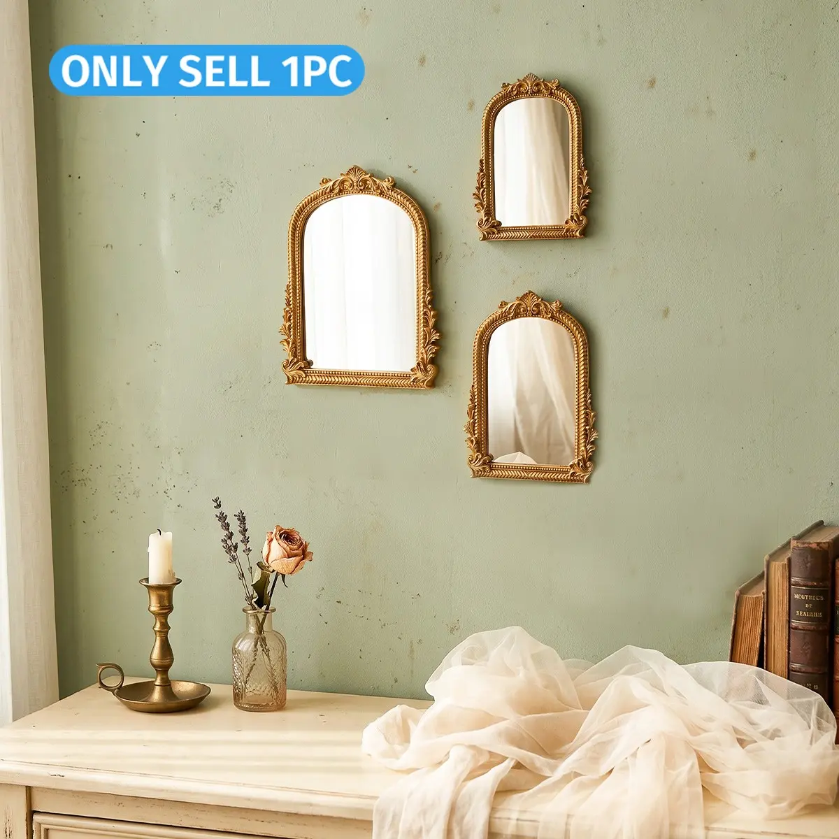 European Vintage Carved Arch Wall Mirror, Arched Mirror, Luxury Court Style Resin Frame, Versatile Decor for Entryway, Bedroom, Living Room, Wall Mirrors Decorative