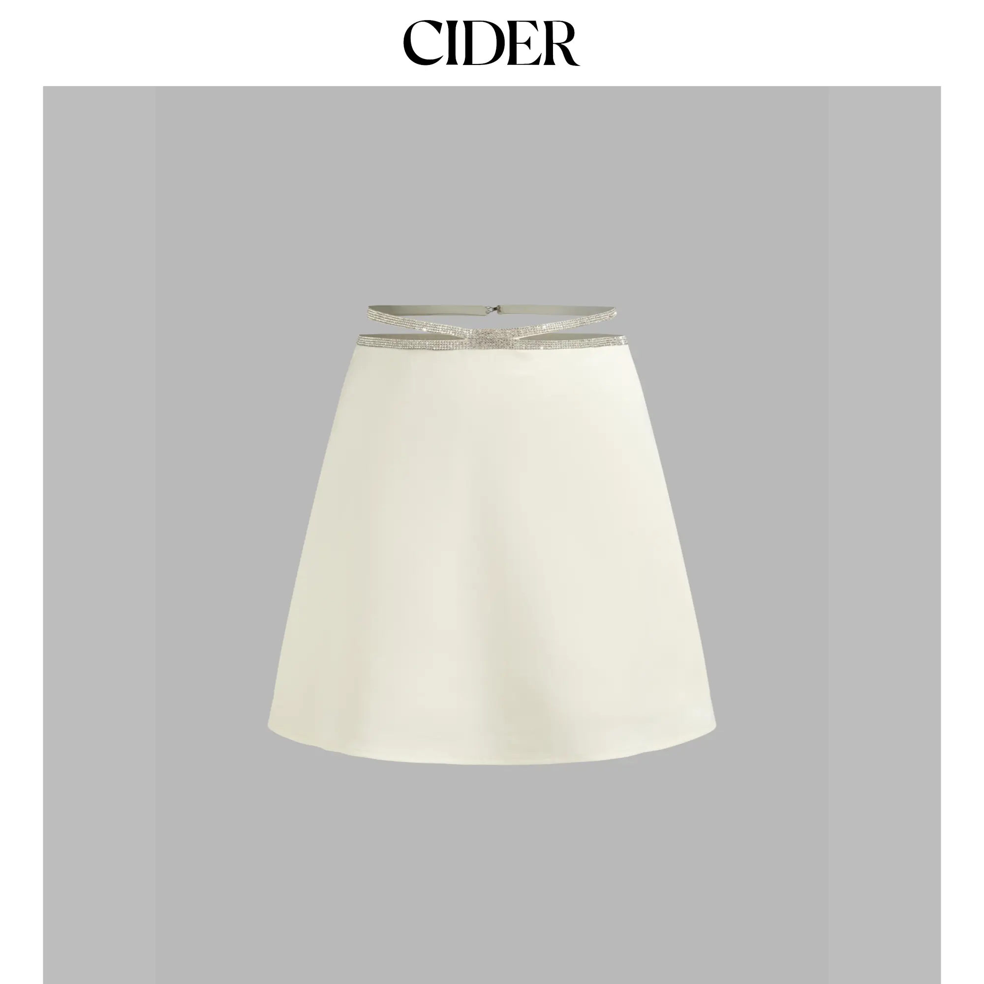 Cider [size 2-10] Satin Mid Rise Rhinestone Chain Mini Skirt