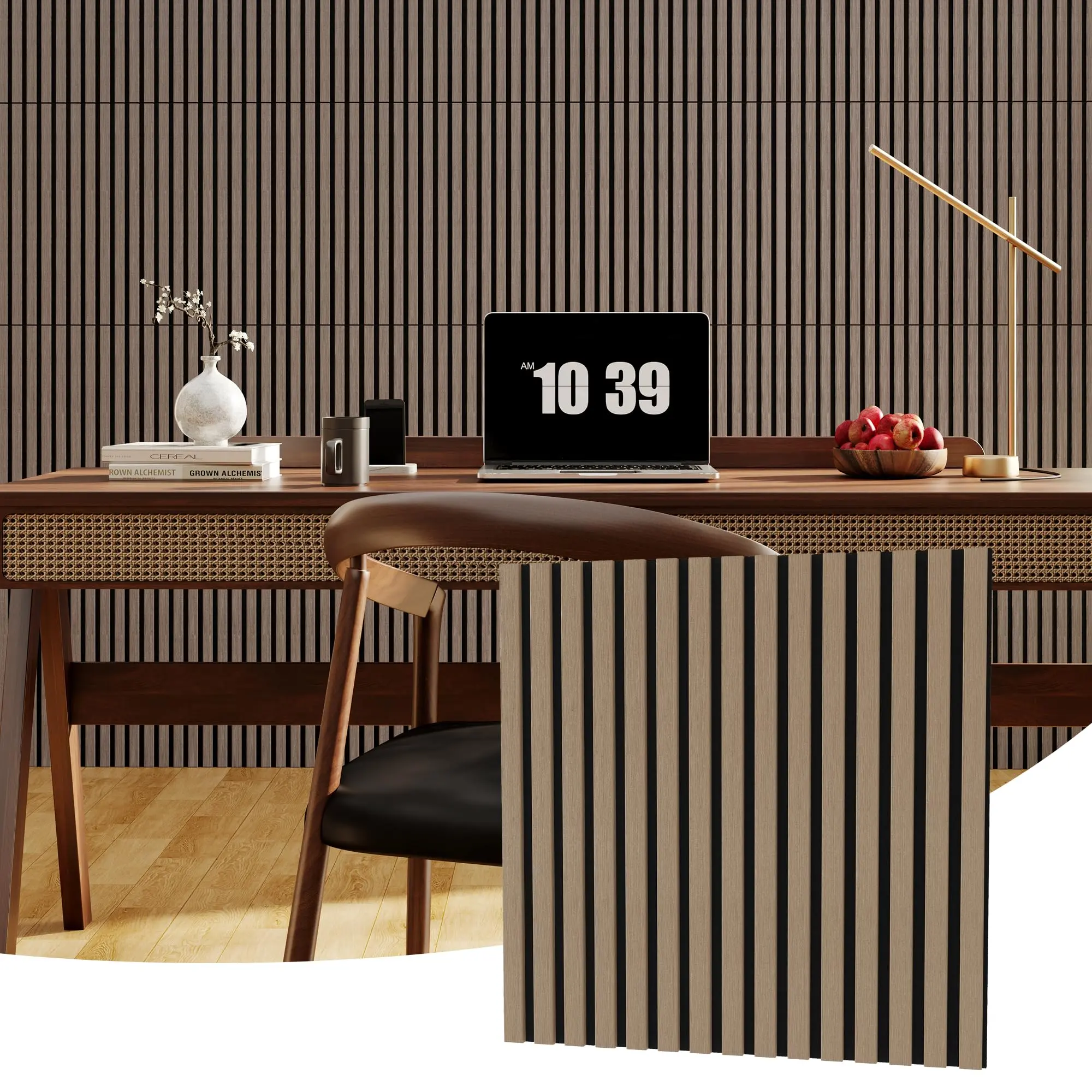 Scandinavian Style Wooden Wall Panels - 3D Acoustic MDF, Noise Reduction, Eco-Friendly Insulation, Easy Installation for Bedroom, Living Room - 60x60cm, 9mm Thickness, Square