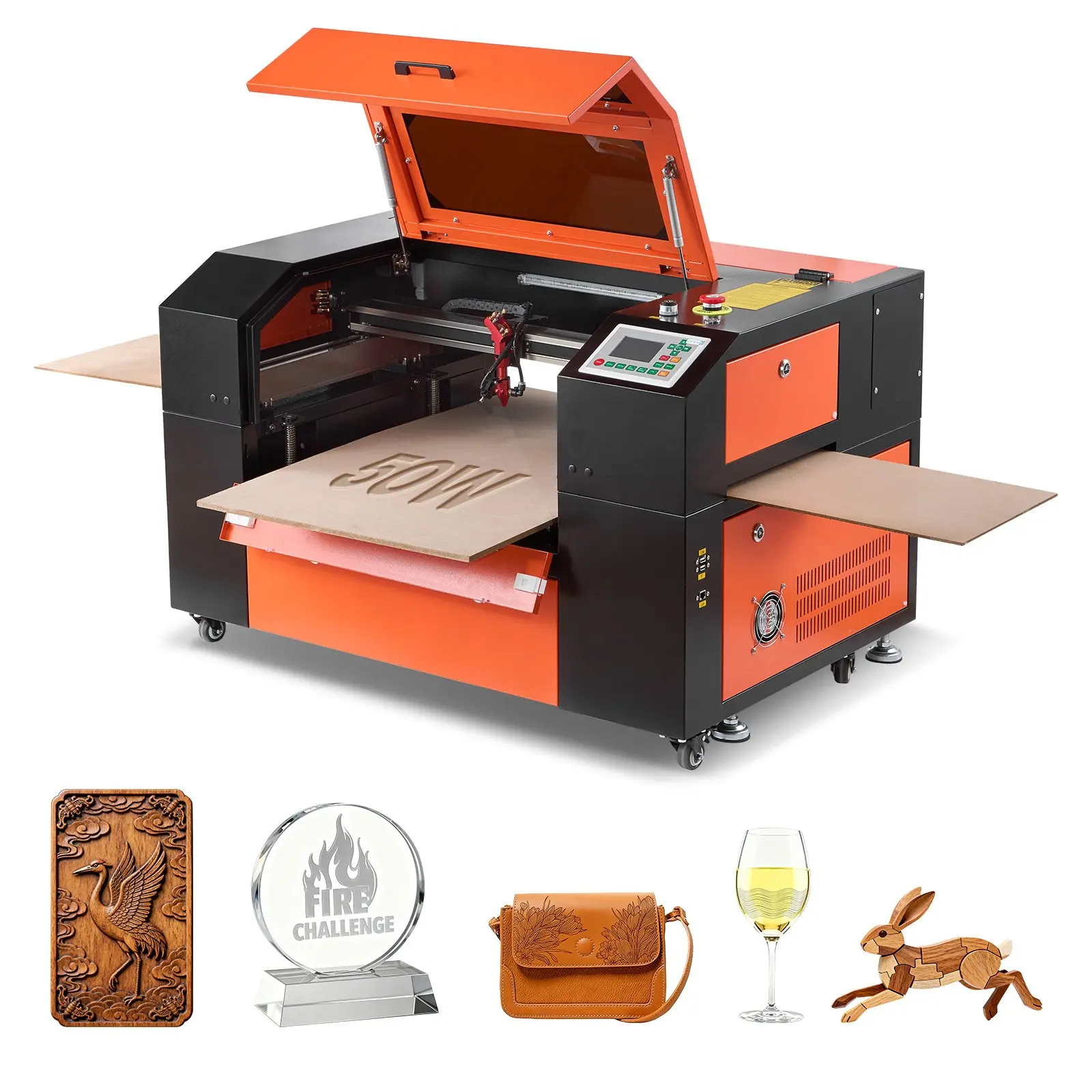 VEVOR 50W CO2 Laser Engraver-Cutter Machine, 20x12 inches Work Area, 4-Way Pass Air Assist, Compatible with LightBurn CorelDRAW RDWorks, for Wood/Acrylic/Glass