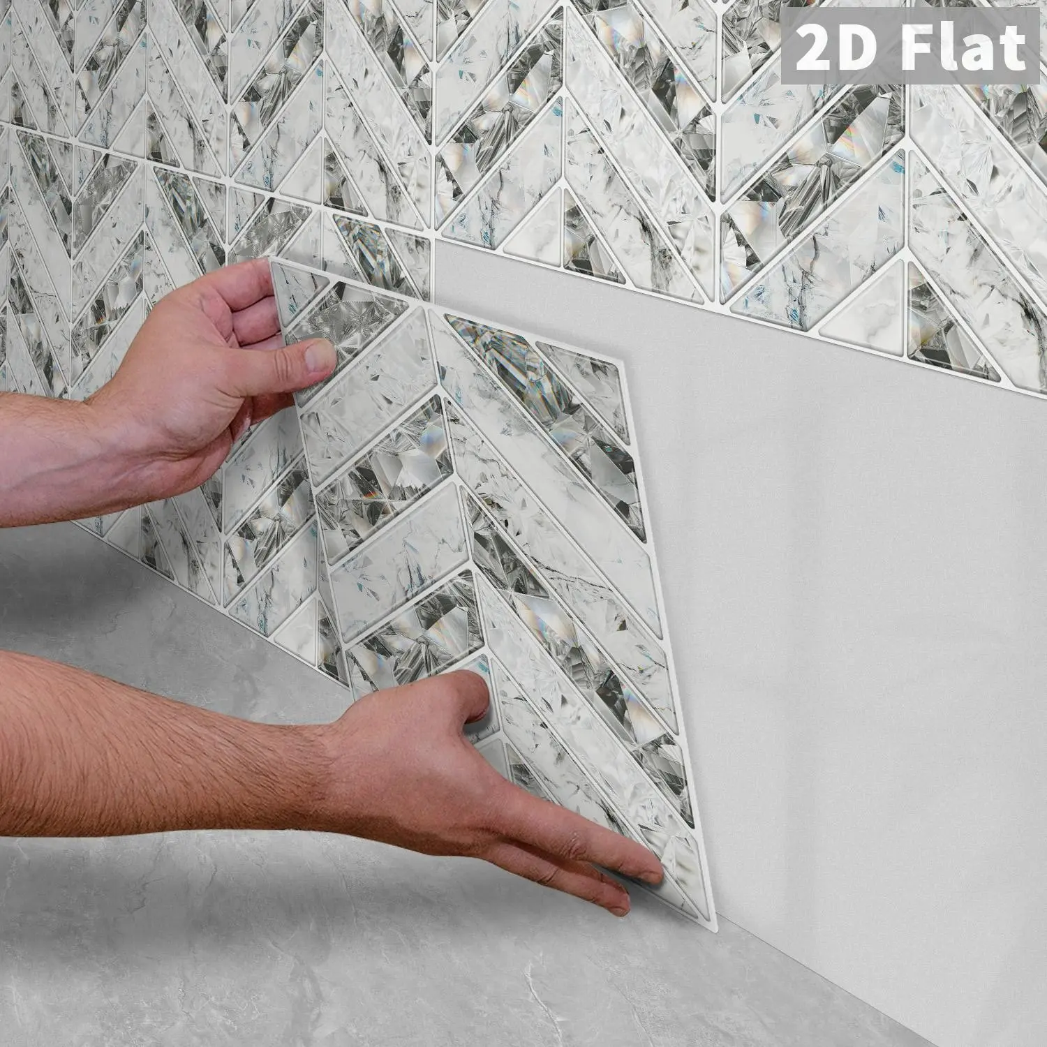 10PCS GST White Gray Vein Crystal Marble Herringbone PE Foam Tile Stickers, Shockproof Wear Resistant Self Adhesive Wall Tiles for Home & Commercial Renovation